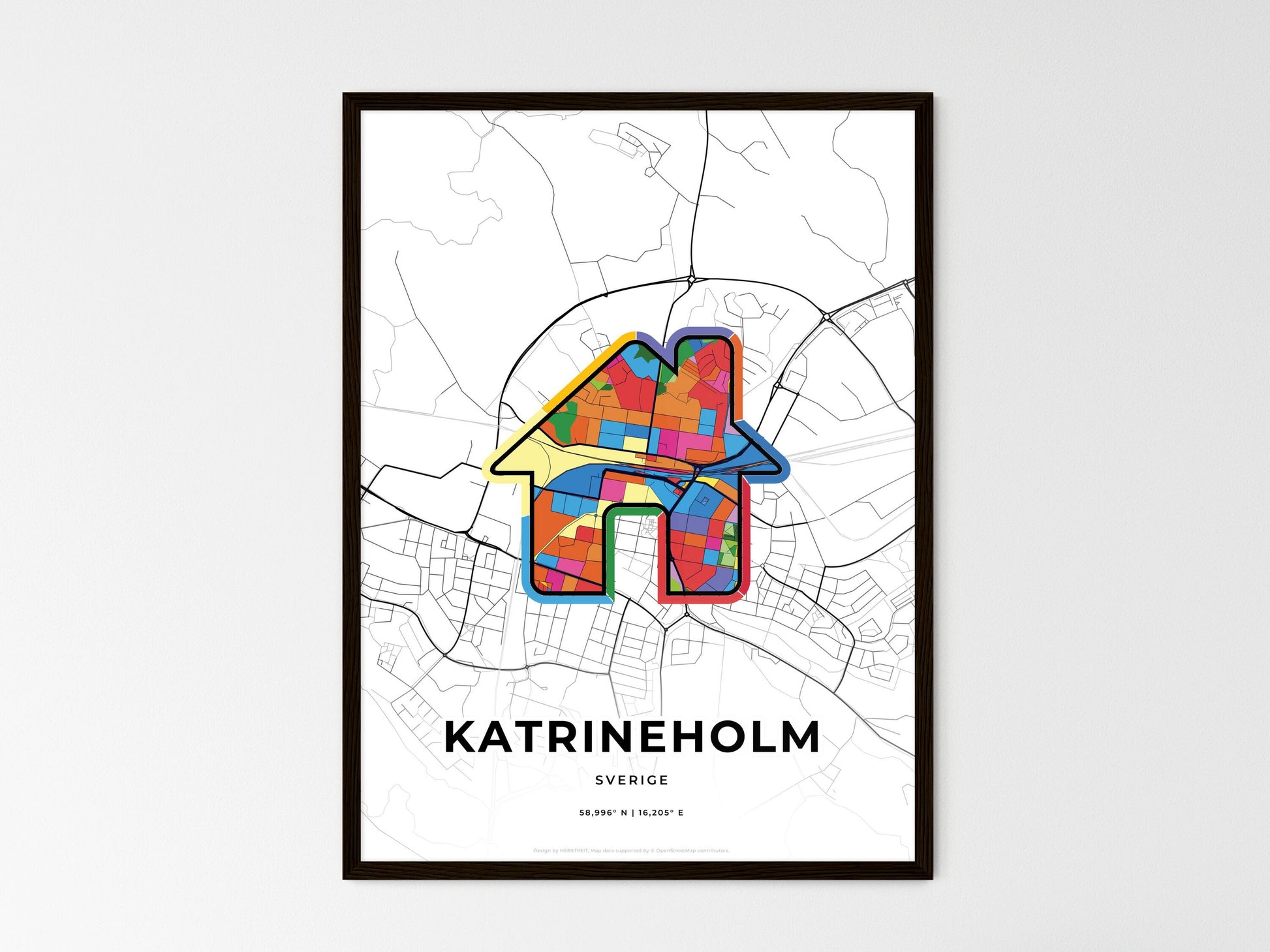 Katrineholm Sweden wedding art map with home icon