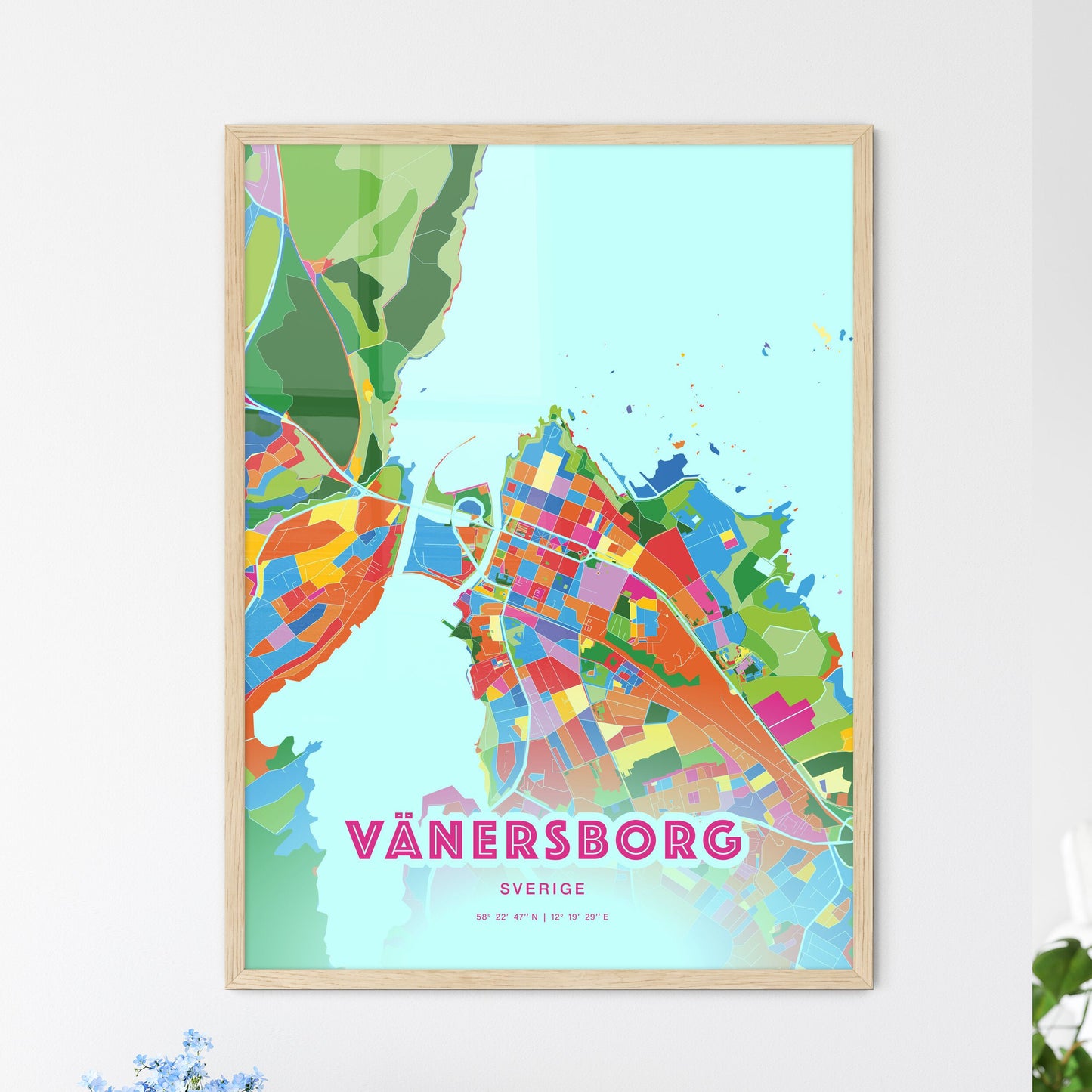 Colorful VÄNERSBORG SWEDEN Fine Art Map Crazy Colors