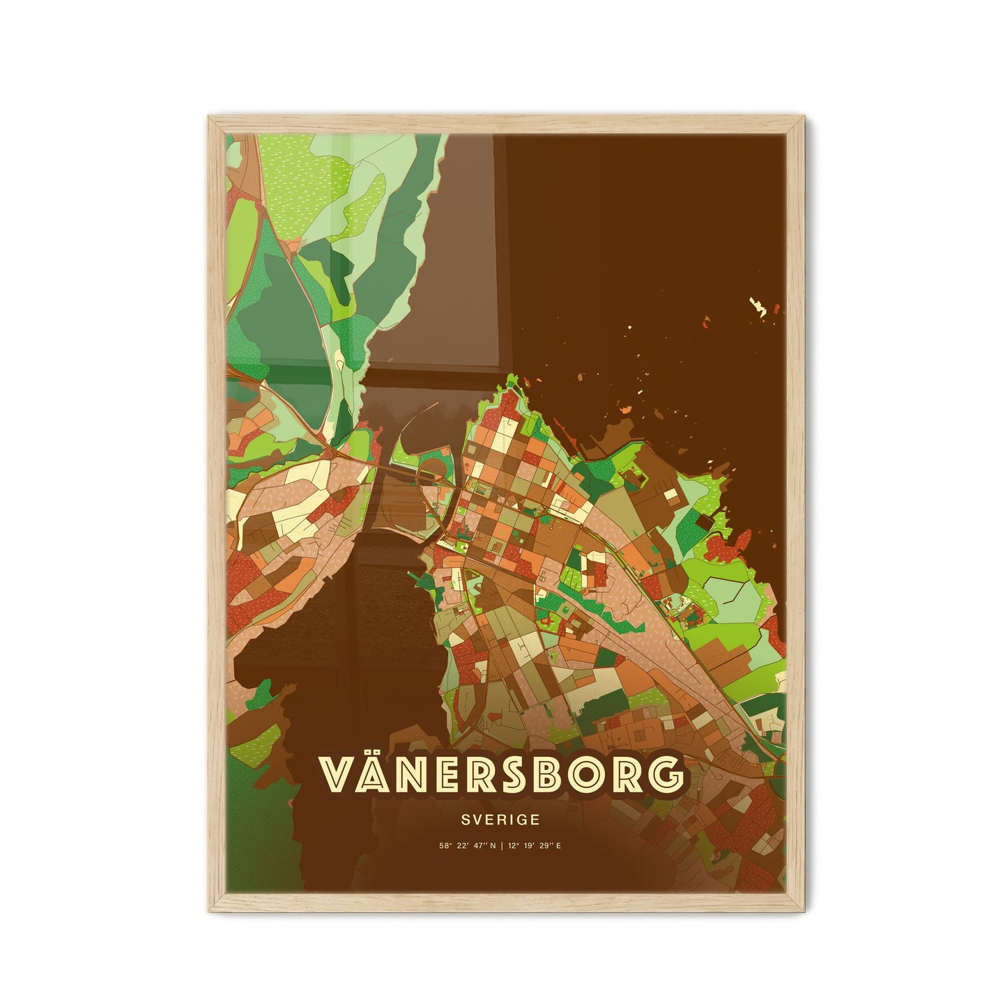 Colorful VÄNERSBORG SWEDEN Fine Art Map Farmhouse