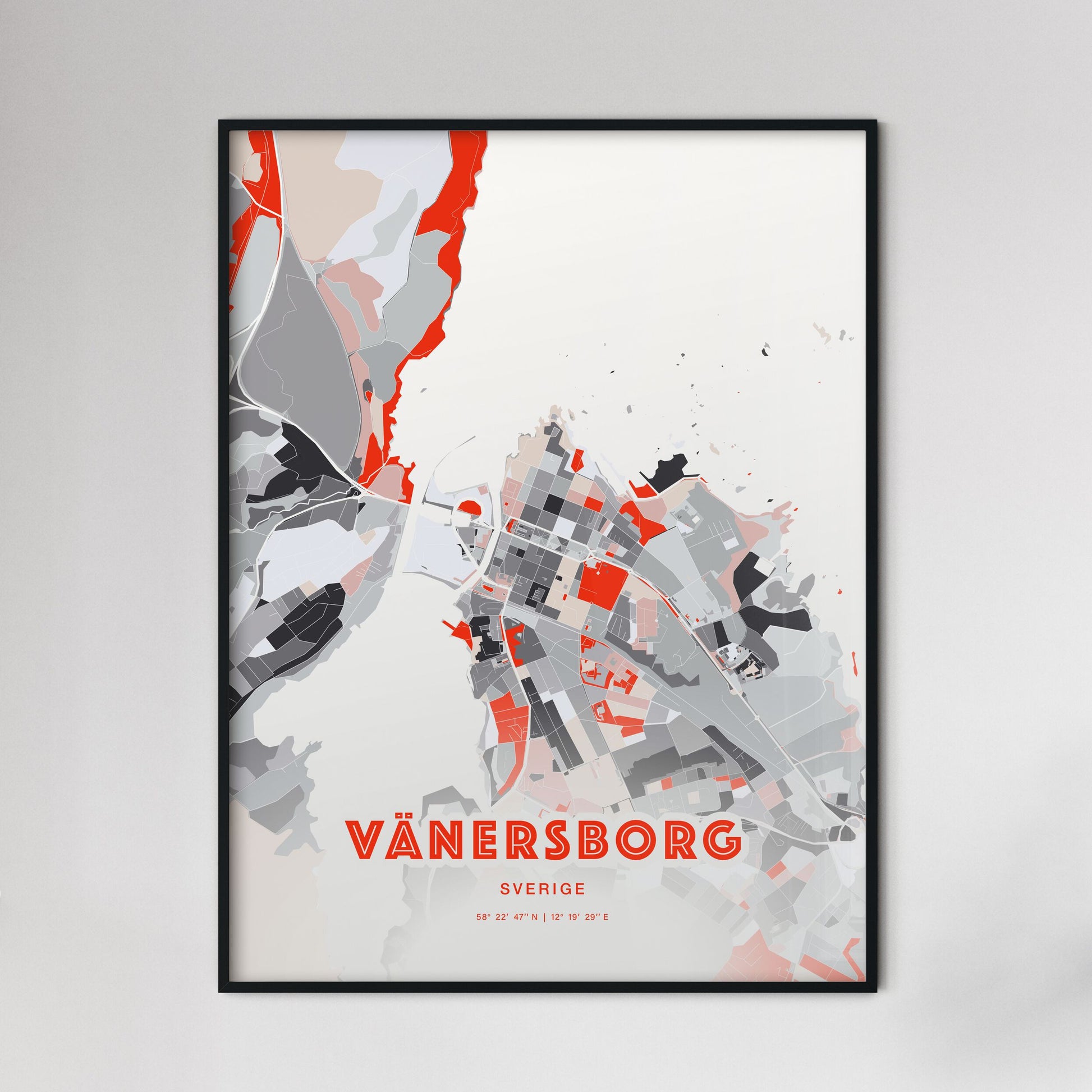 Colorful VÄNERSBORG SWEDEN Fine Art Map Modern