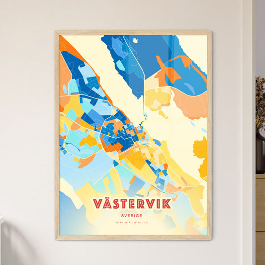 Colorful VÄSTERVIK SWEDEN Fine Art Map Blue Orange