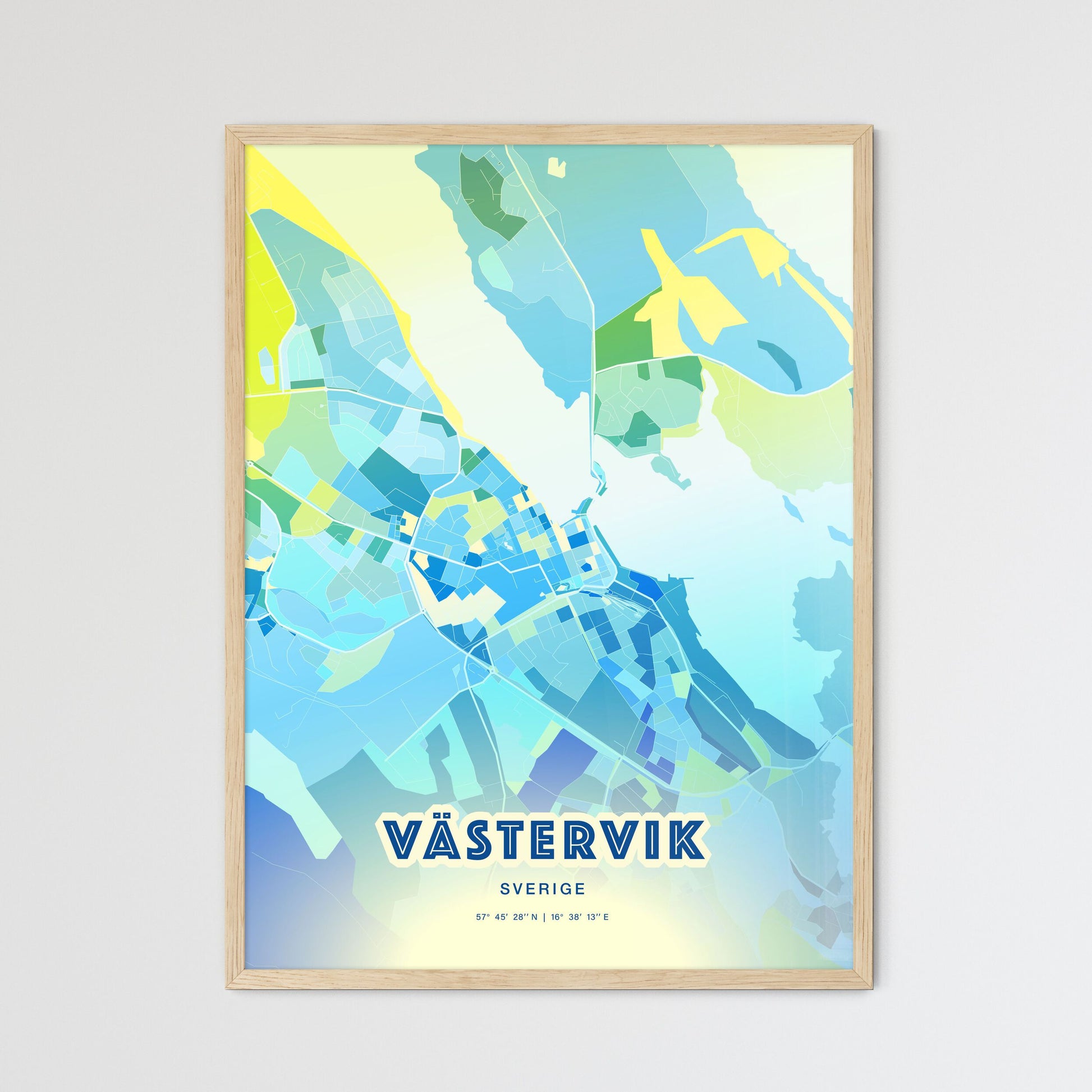 Colorful VÄSTERVIK SWEDEN Fine Art Map Cool Blue