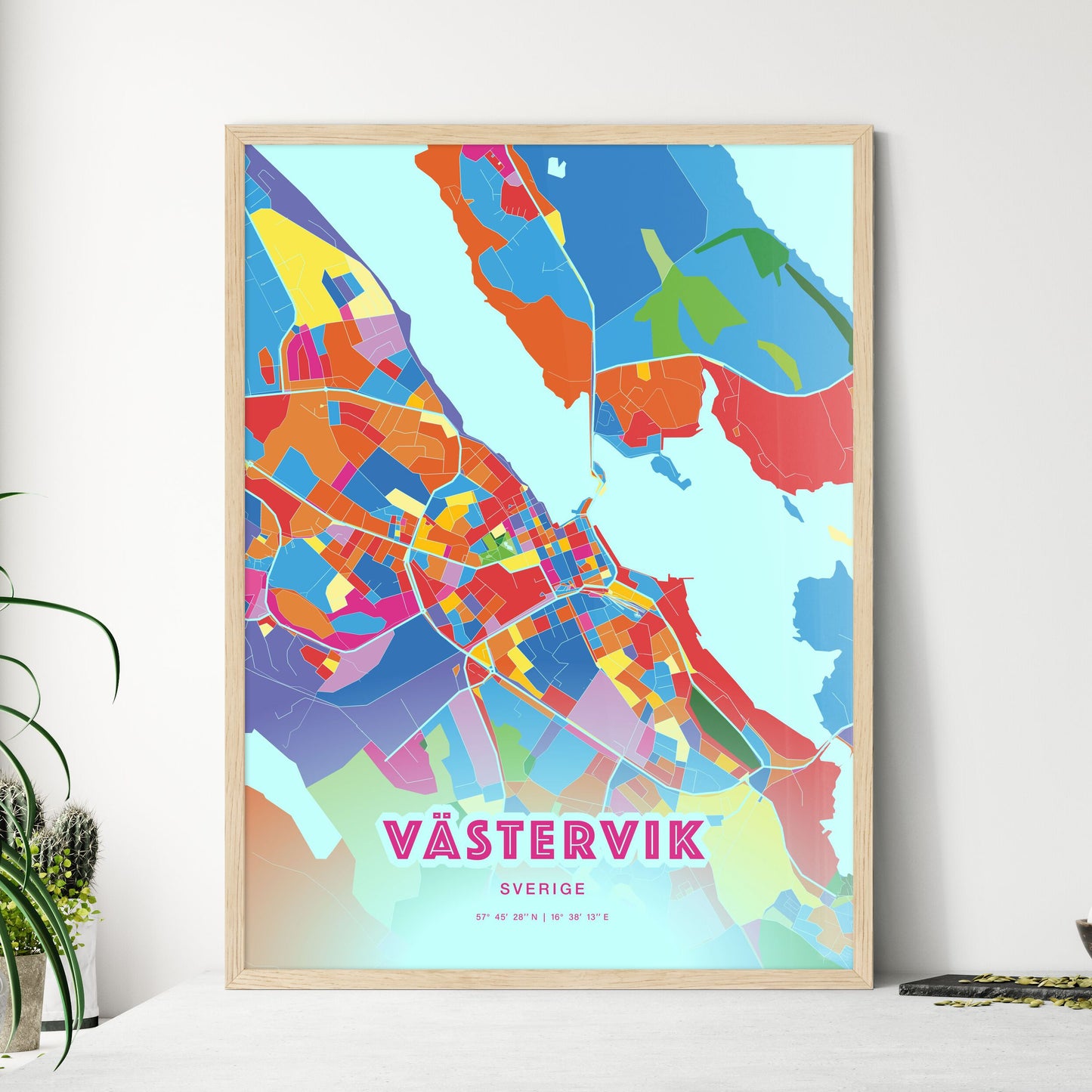 Colorful VÄSTERVIK SWEDEN Fine Art Map Crazy Colors