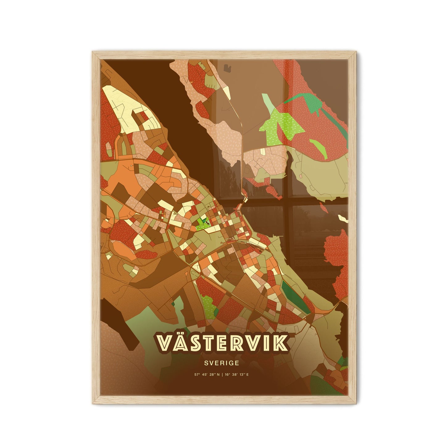 Colorful VÄSTERVIK SWEDEN Fine Art Map Farmhouse