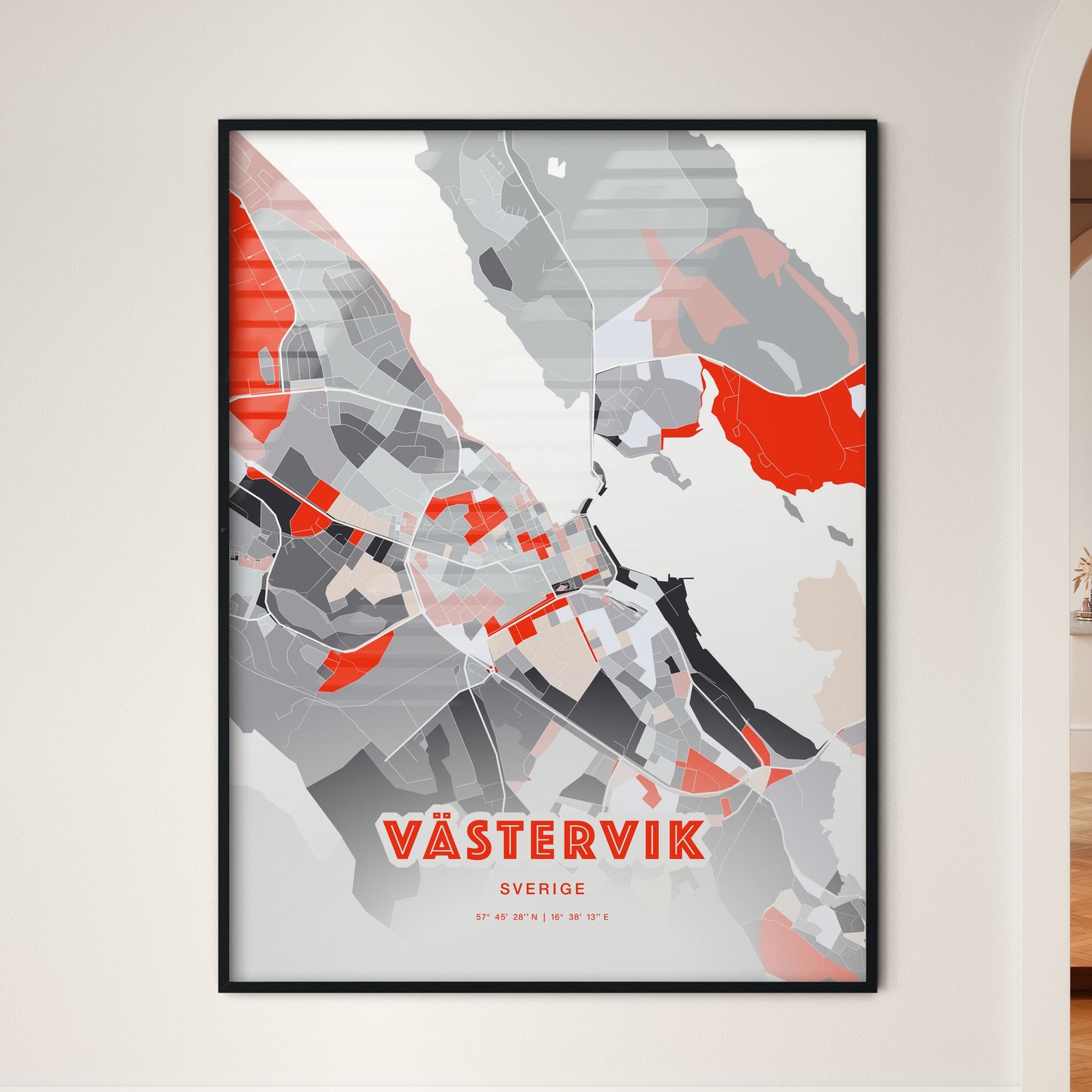 Colorful VÄSTERVIK SWEDEN Fine Art Map Modern