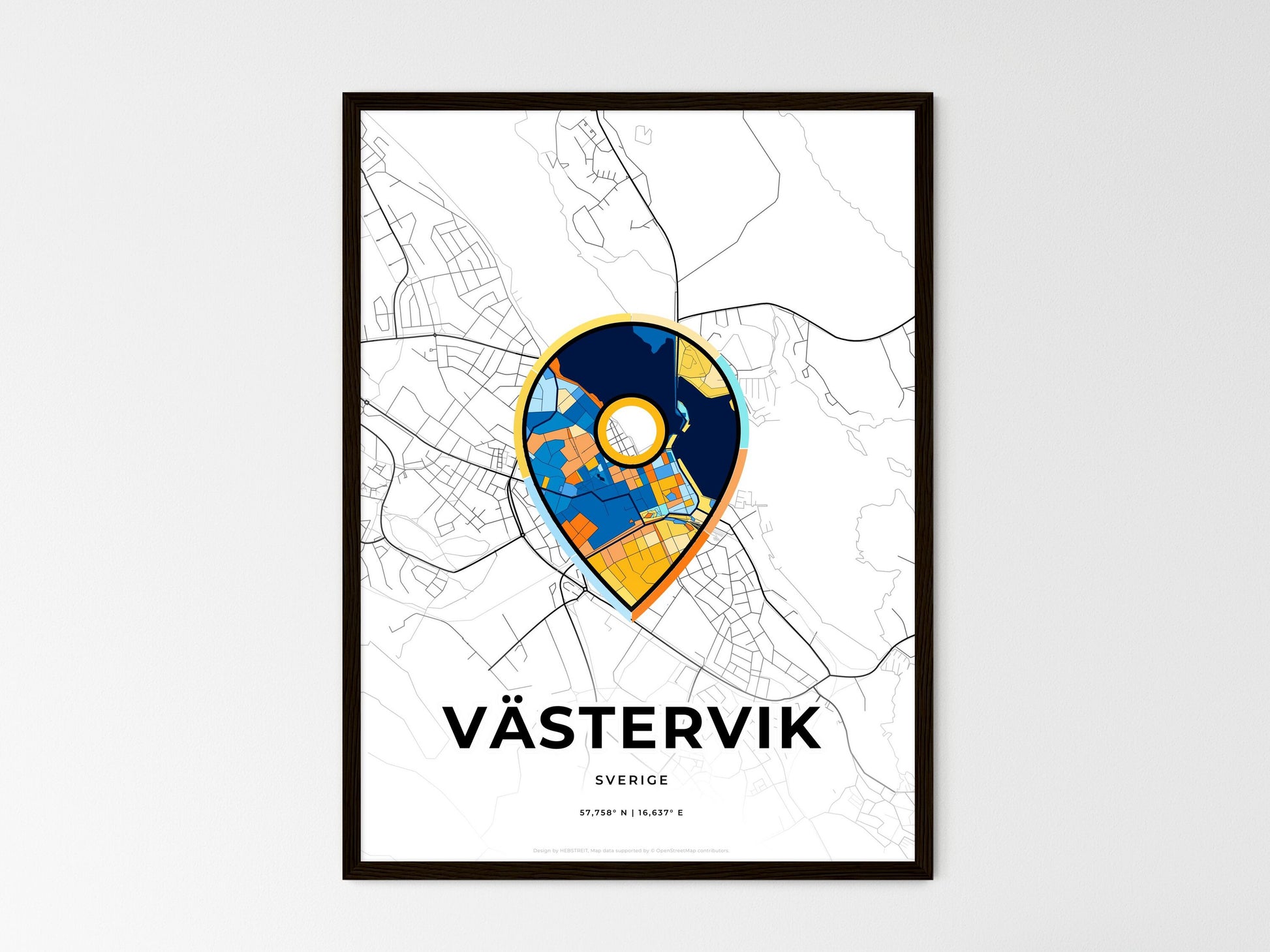 Västervik Sweden wedding art map with pointer icon