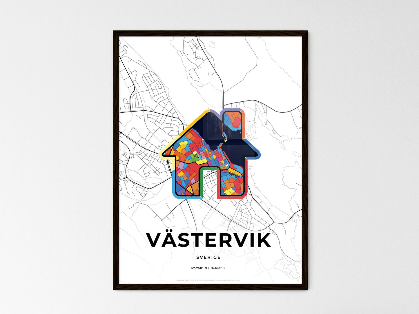 Västervik Sweden wedding art map with home icon