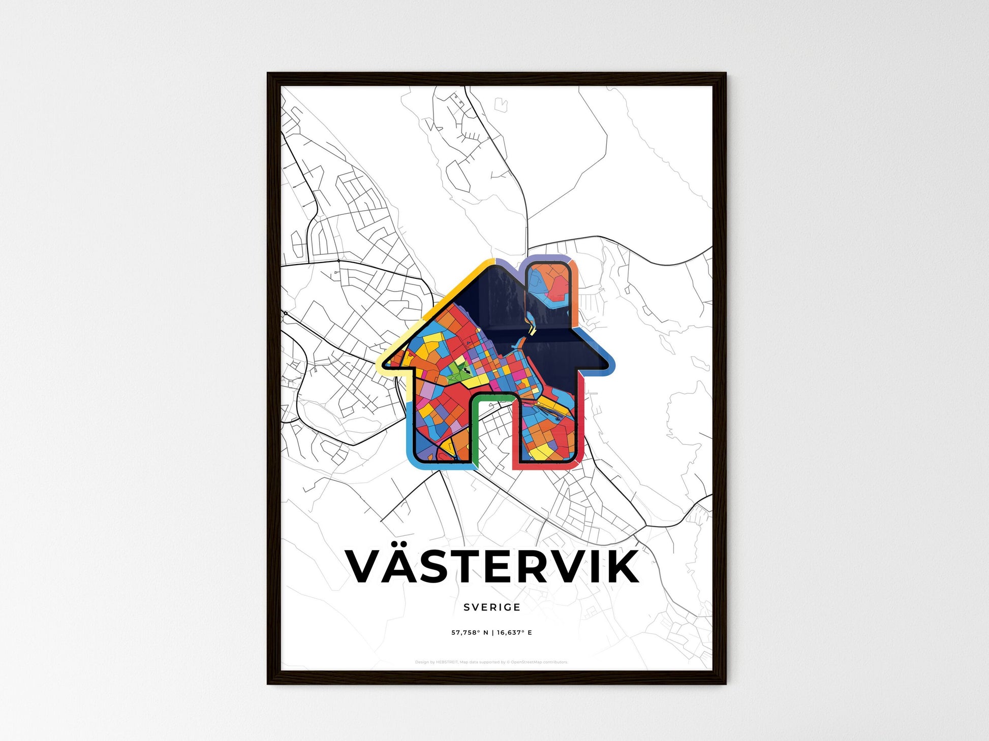 Västervik Sweden wedding art map with home icon