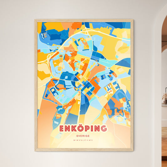 Colorful ENKÖPING SWEDEN Fine Art Map Blue Orange