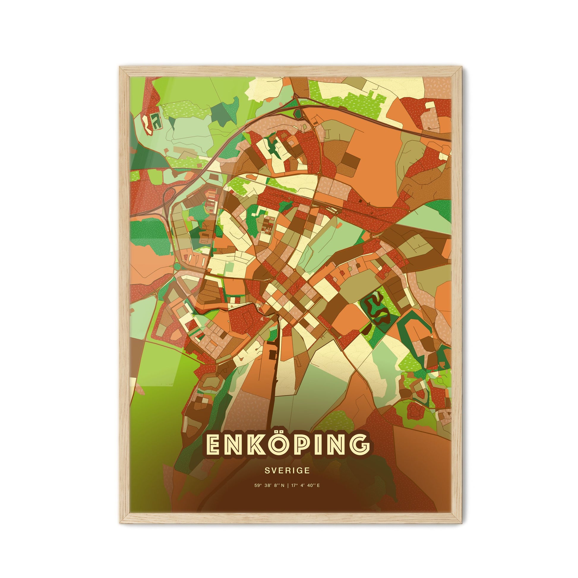 Colorful ENKÖPING SWEDEN Fine Art Map Farmhouse