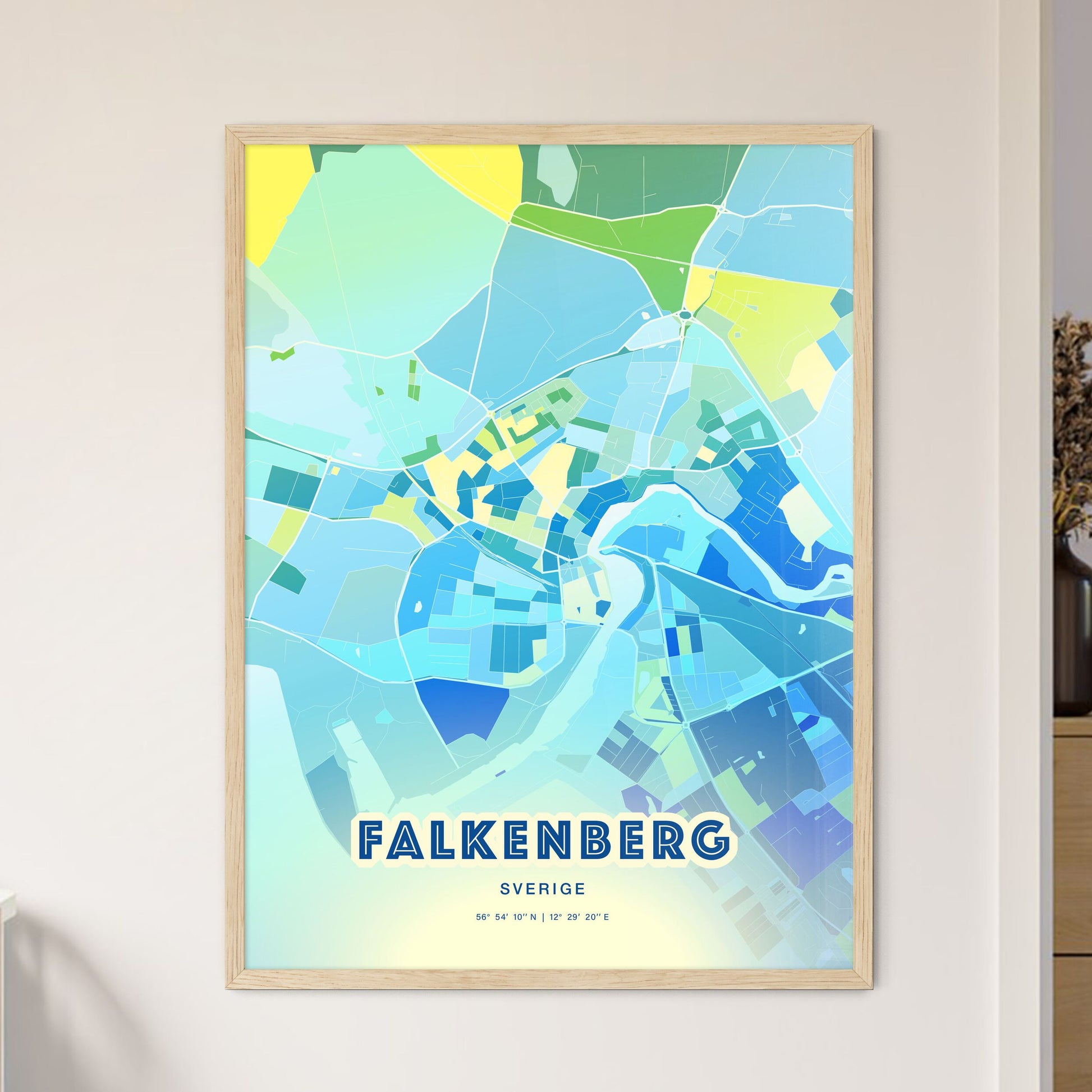 Colorful FALKENBERG SWEDEN Fine Art Map Cool Blue