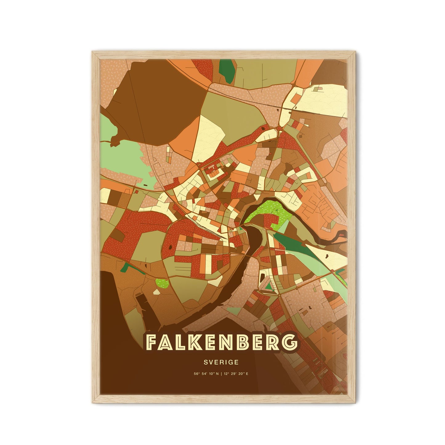 Colorful FALKENBERG SWEDEN Fine Art Map Farmhouse