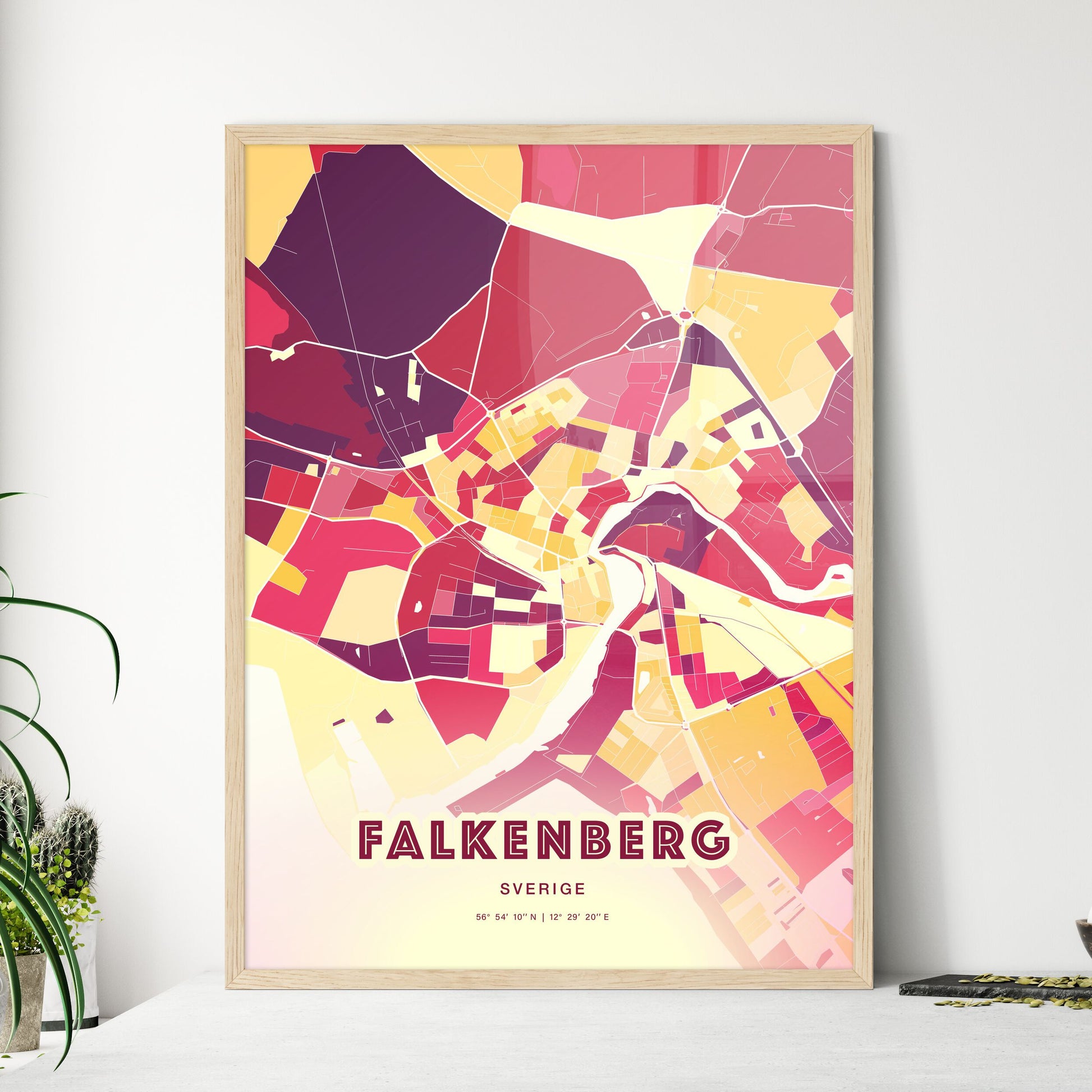 Colorful FALKENBERG SWEDEN Fine Art Map Hot Red