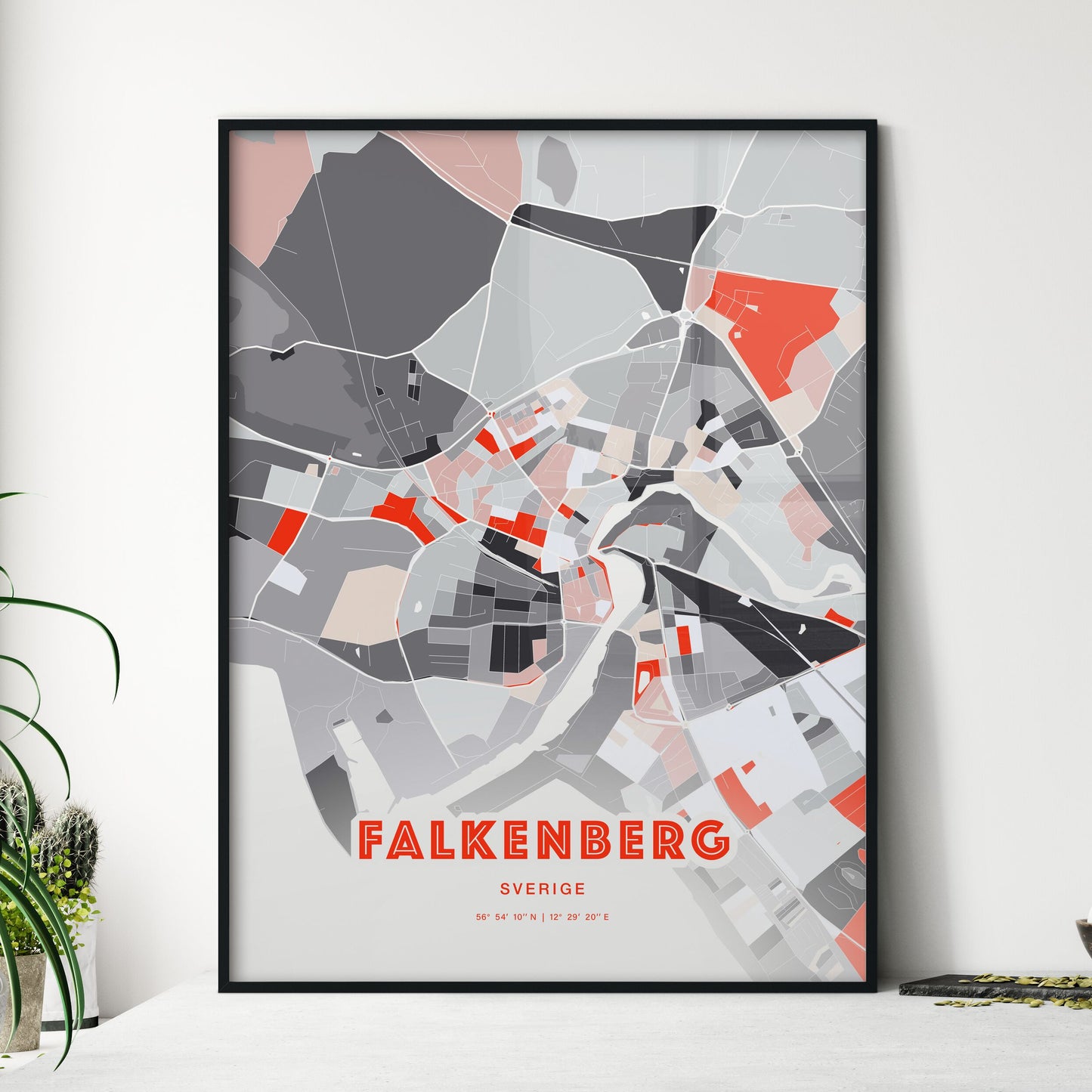 Colorful FALKENBERG SWEDEN Fine Art Map Modern