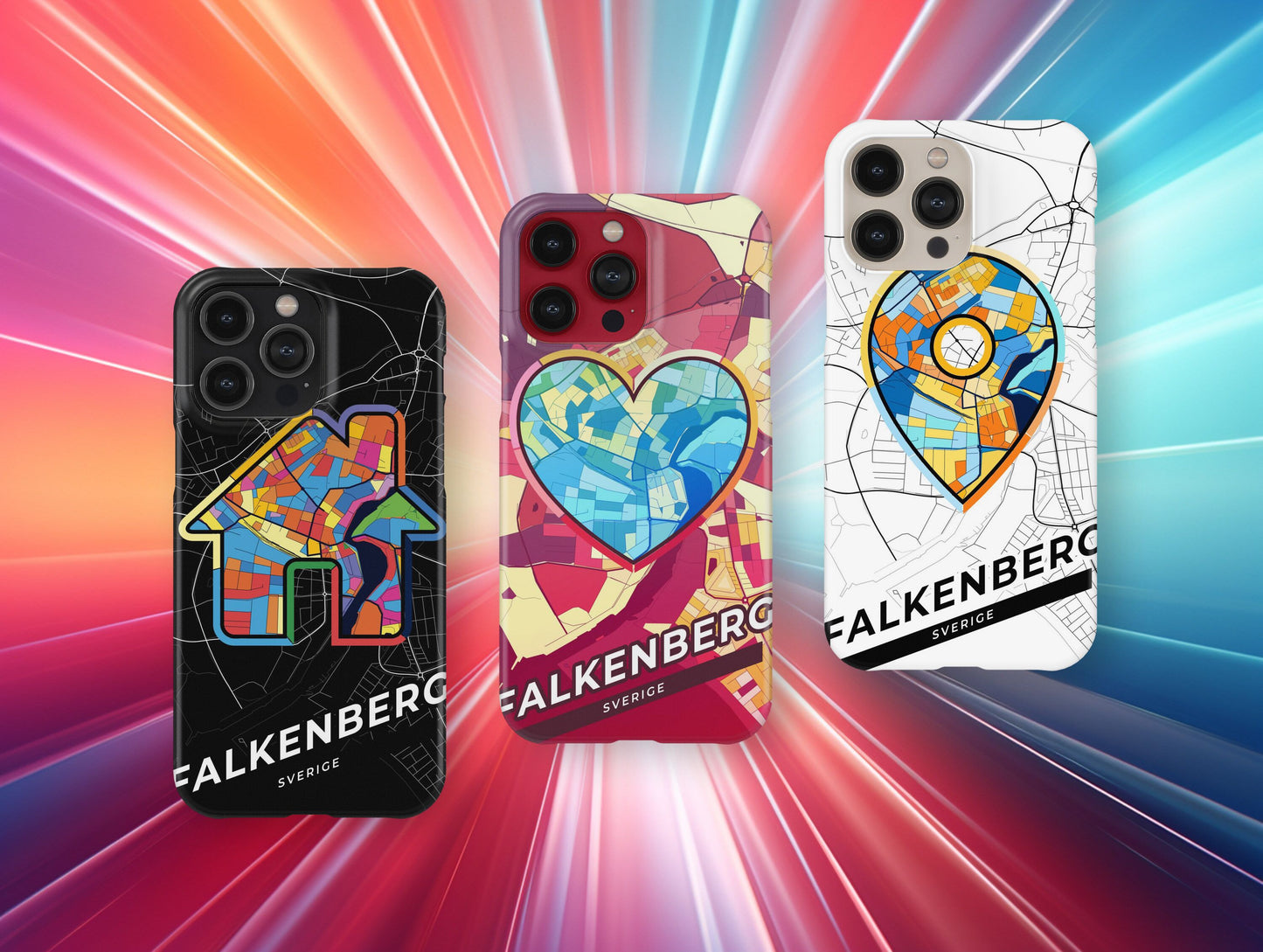 Falkenberg Sweden slim phone case with colorful icon. Birthday, wedding or housewarming gift. Couple match cases.