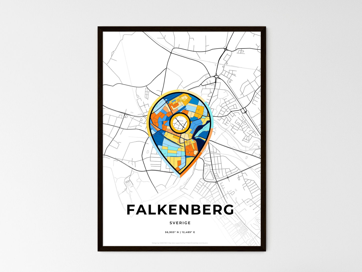 Falkenberg Sweden wedding art map with pointer icon