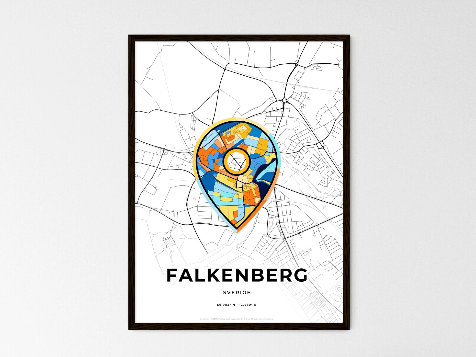 Falkenberg Sweden wedding art map with pointer icon