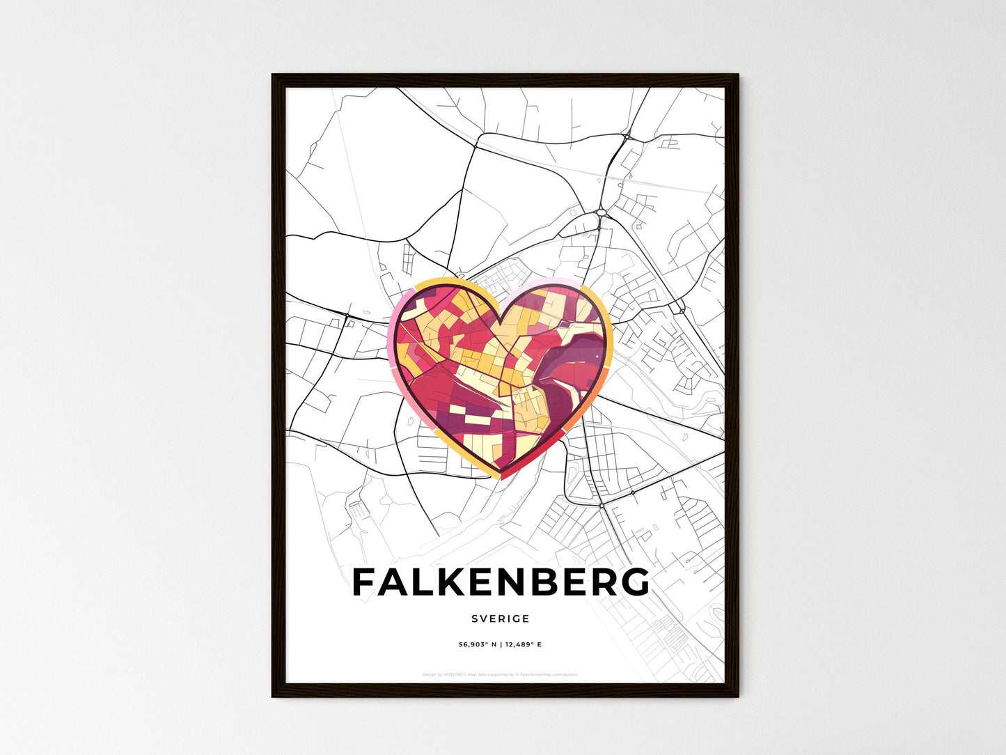 Falkenberg Sweden wedding art map with heart icon