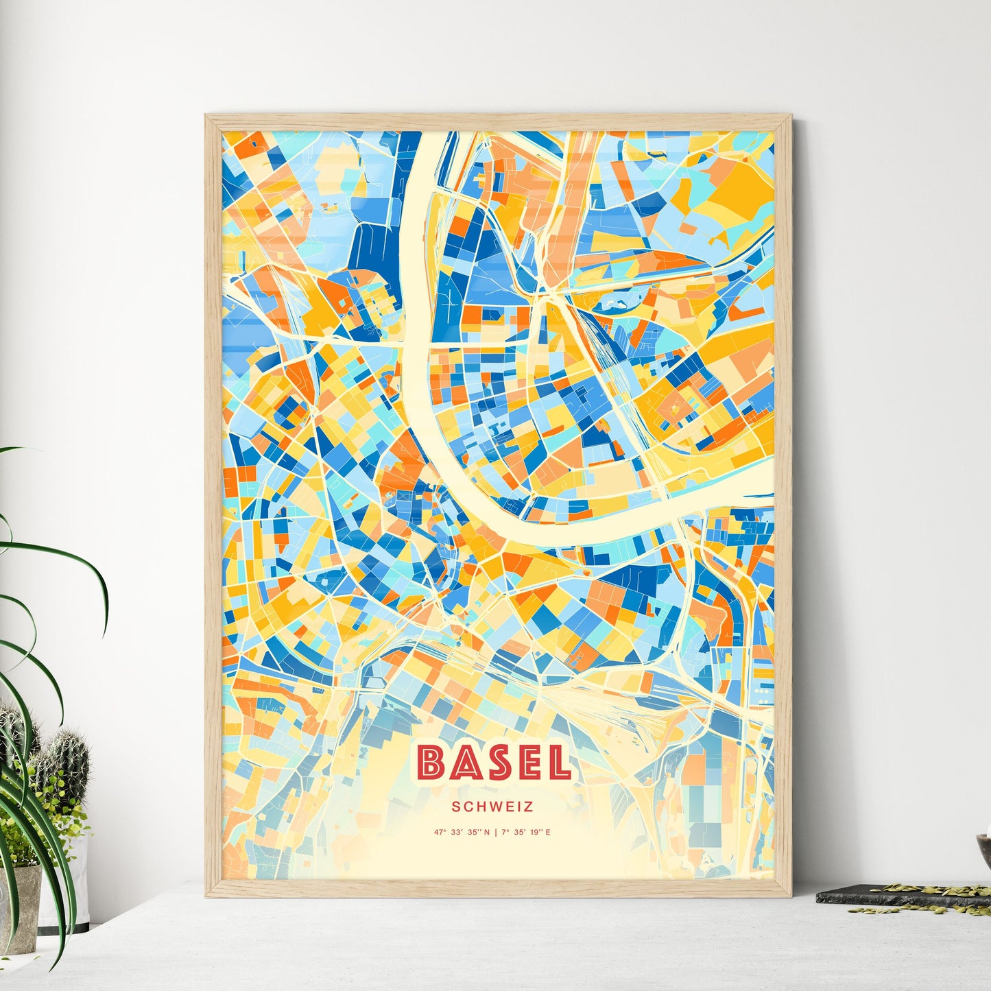 Colorful Basel Switzerland Fine Art Map Blue Orange