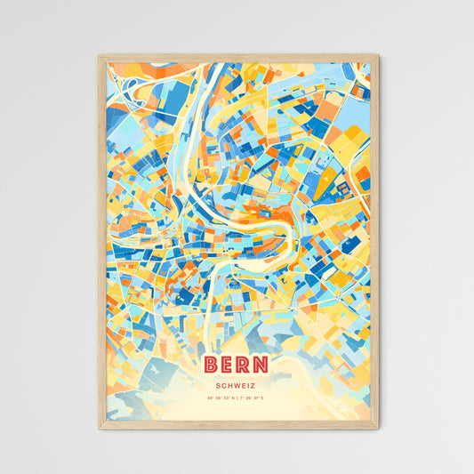 Colorful Bern Switzerland Fine Art Map Blue Orange