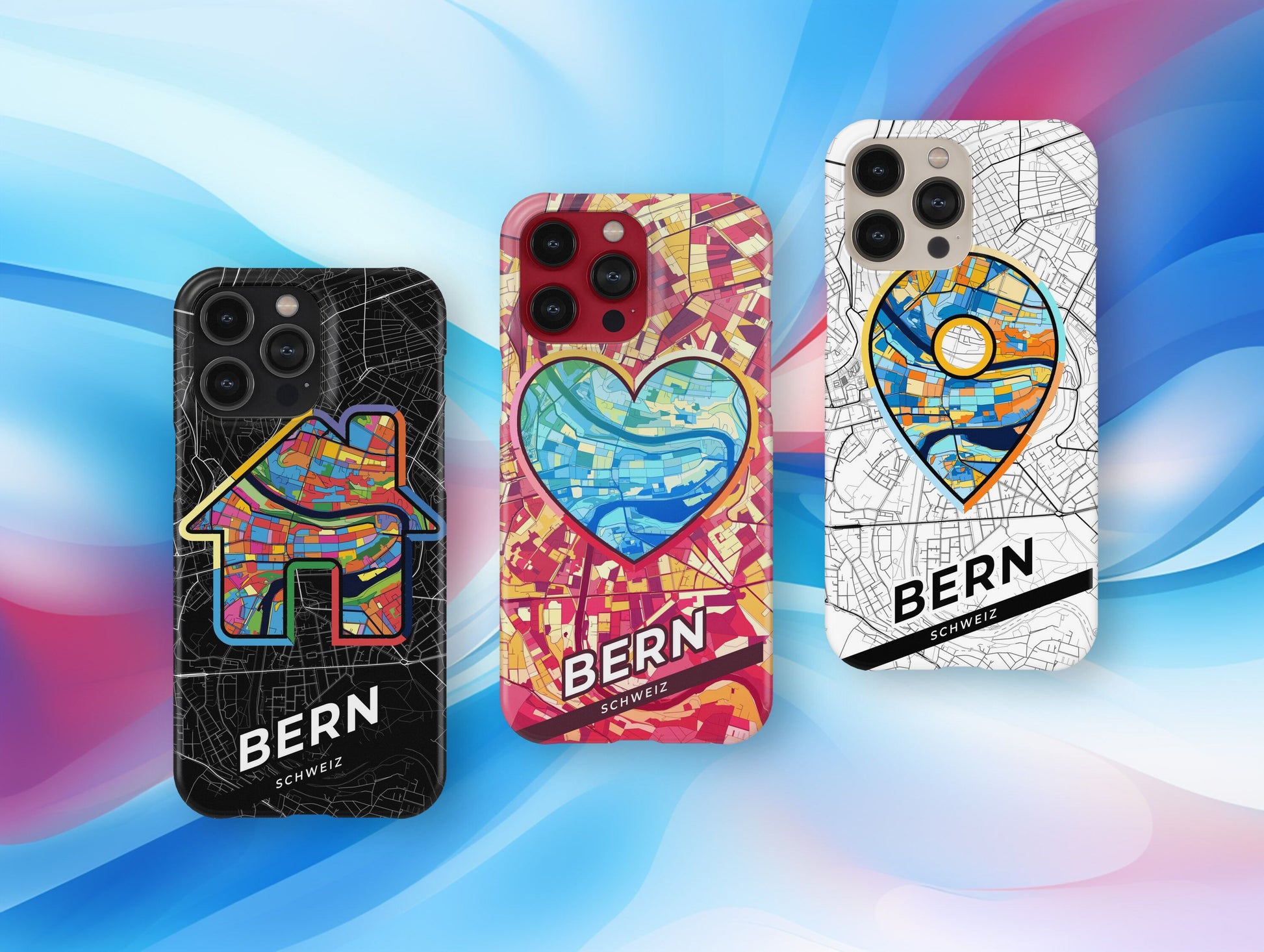 Bern Switzerland slim phone case with colorful icon. Birthday, wedding or housewarming gift. Couple match cases.
