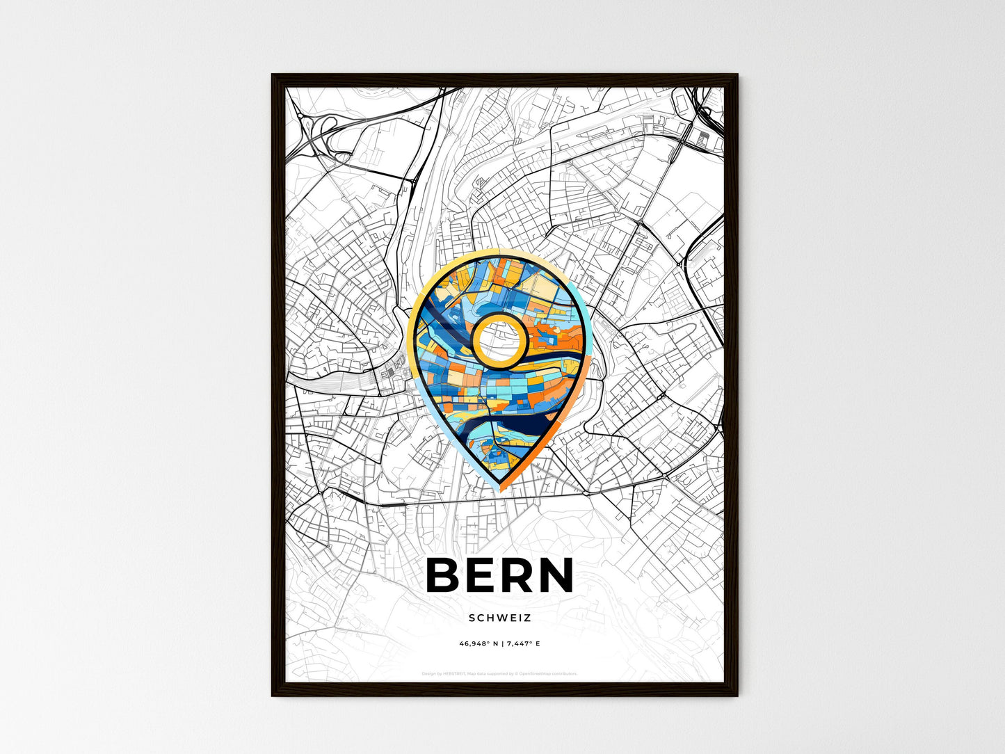 Bern Switzerland wedding art map with pointer icon