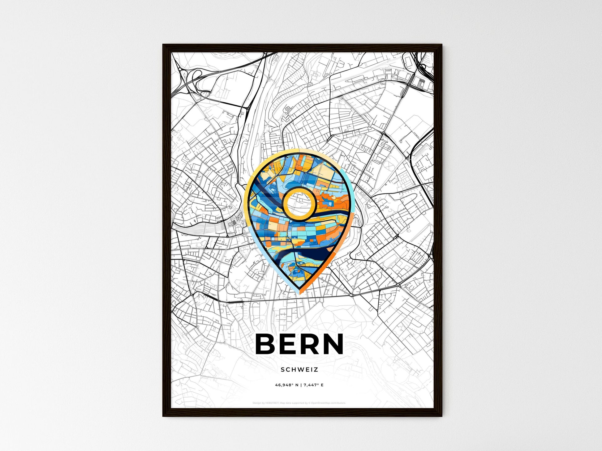 Bern Switzerland wedding art map with pointer icon