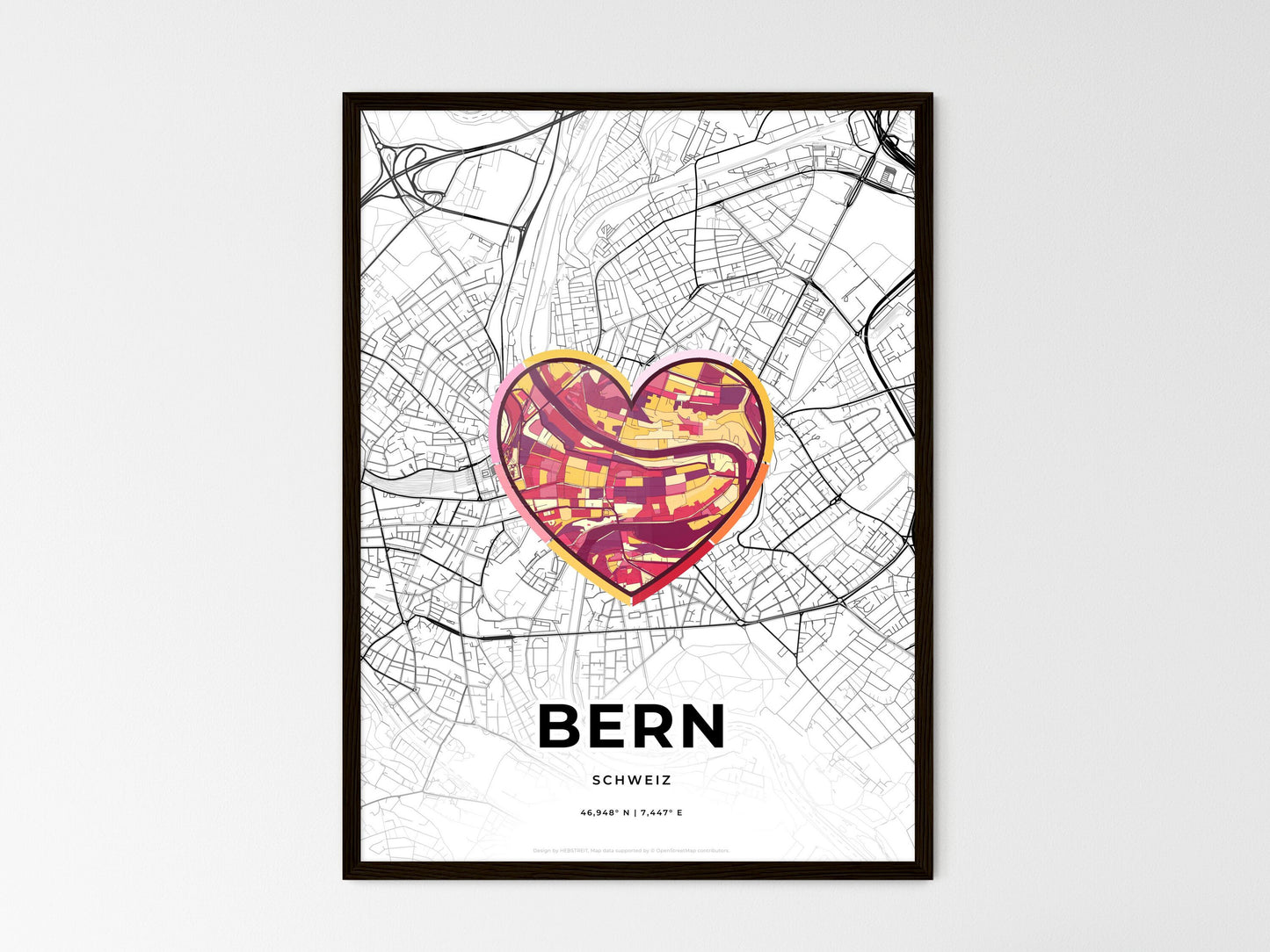 Bern Switzerland wedding art map with heart icon