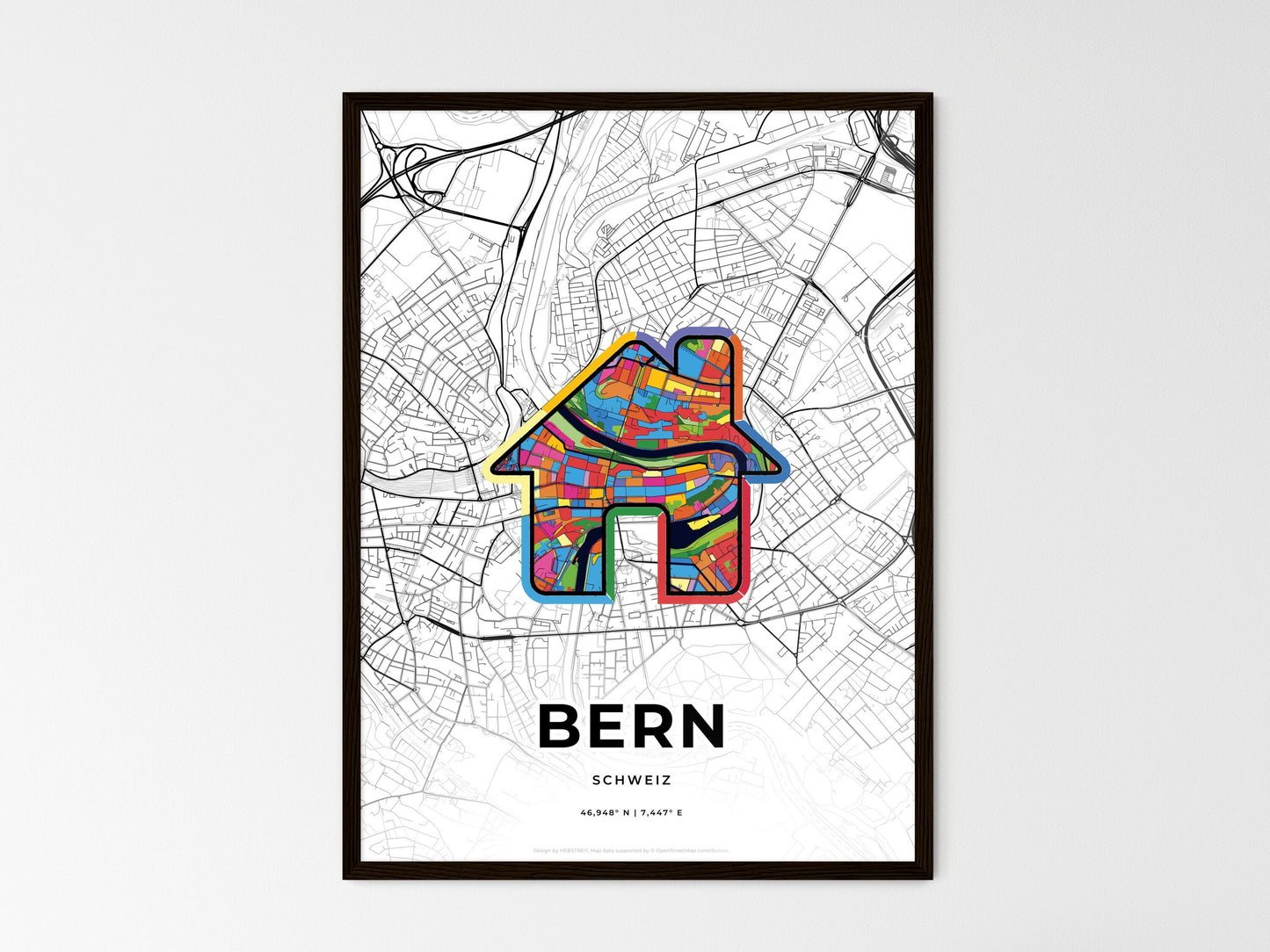 Bern Switzerland wedding art map with home icon