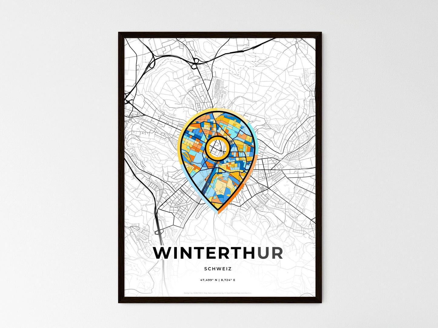 Winterthur Switzerland wedding art map with pointer icon
