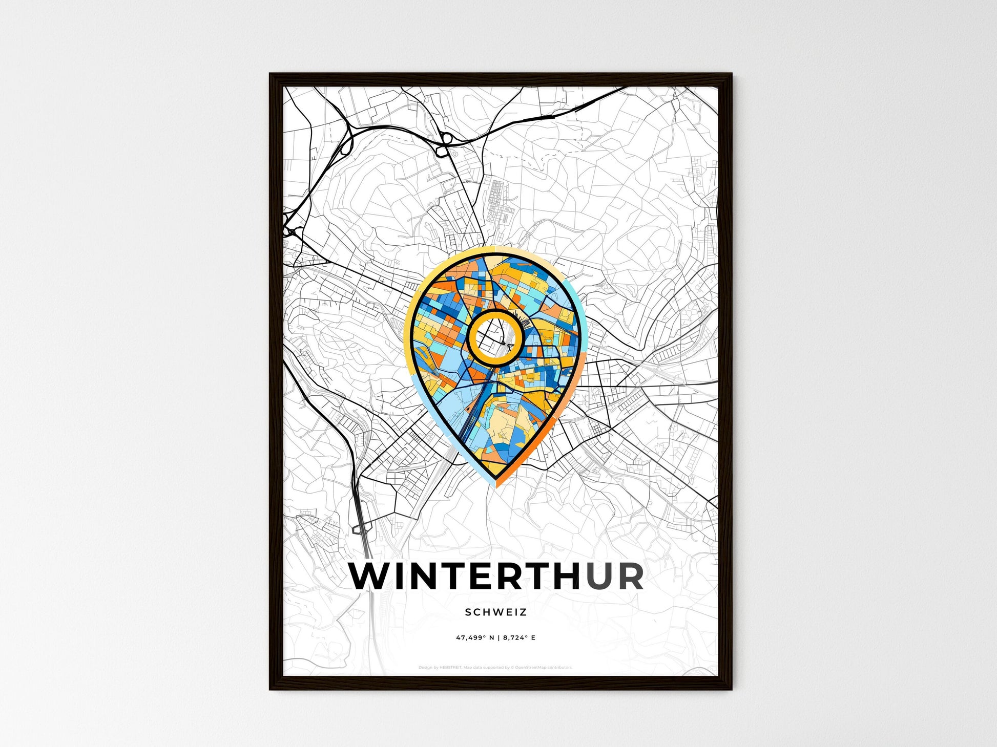 Winterthur Switzerland wedding art map with pointer icon