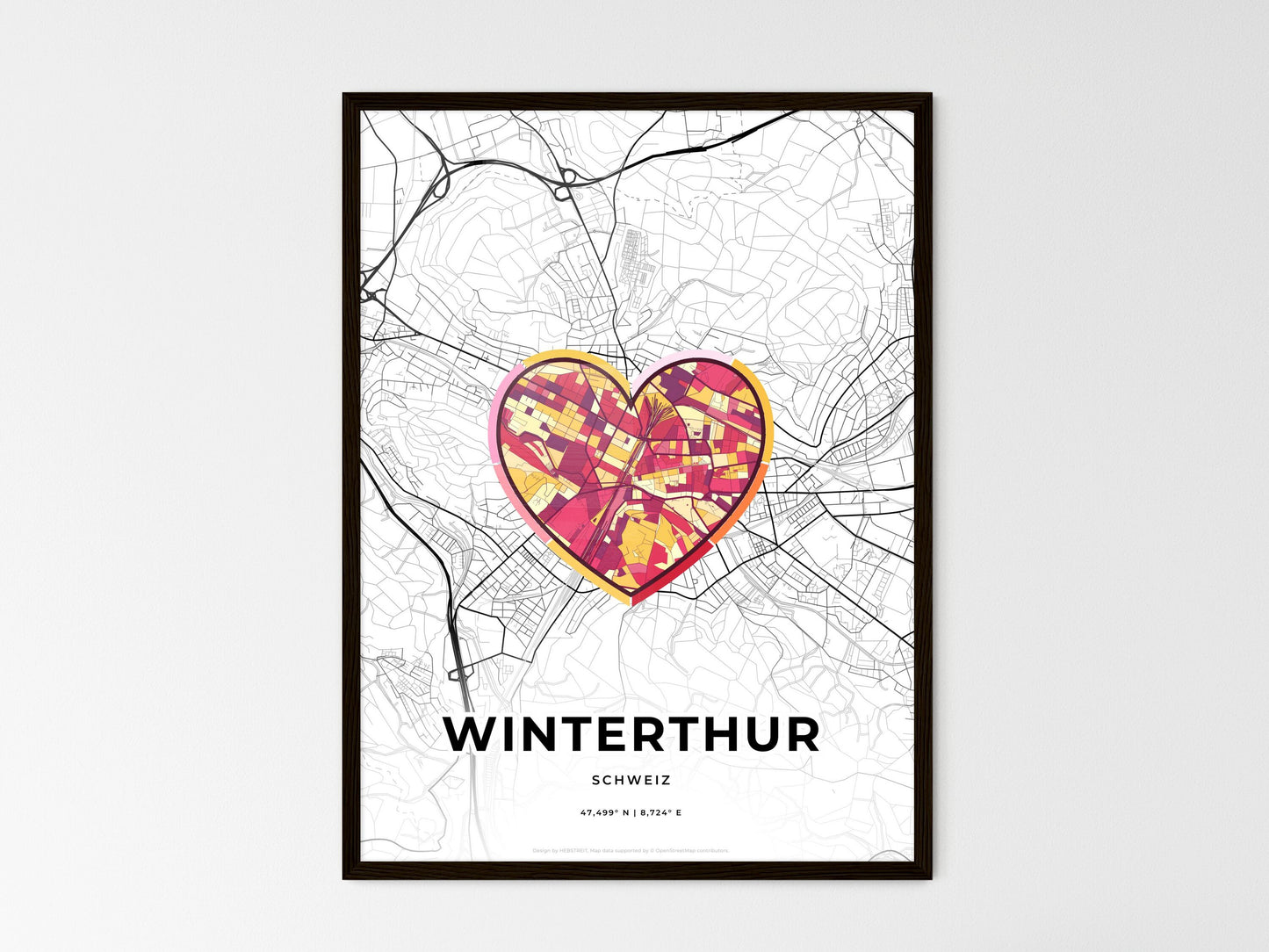 Winterthur Switzerland wedding art map with heart icon