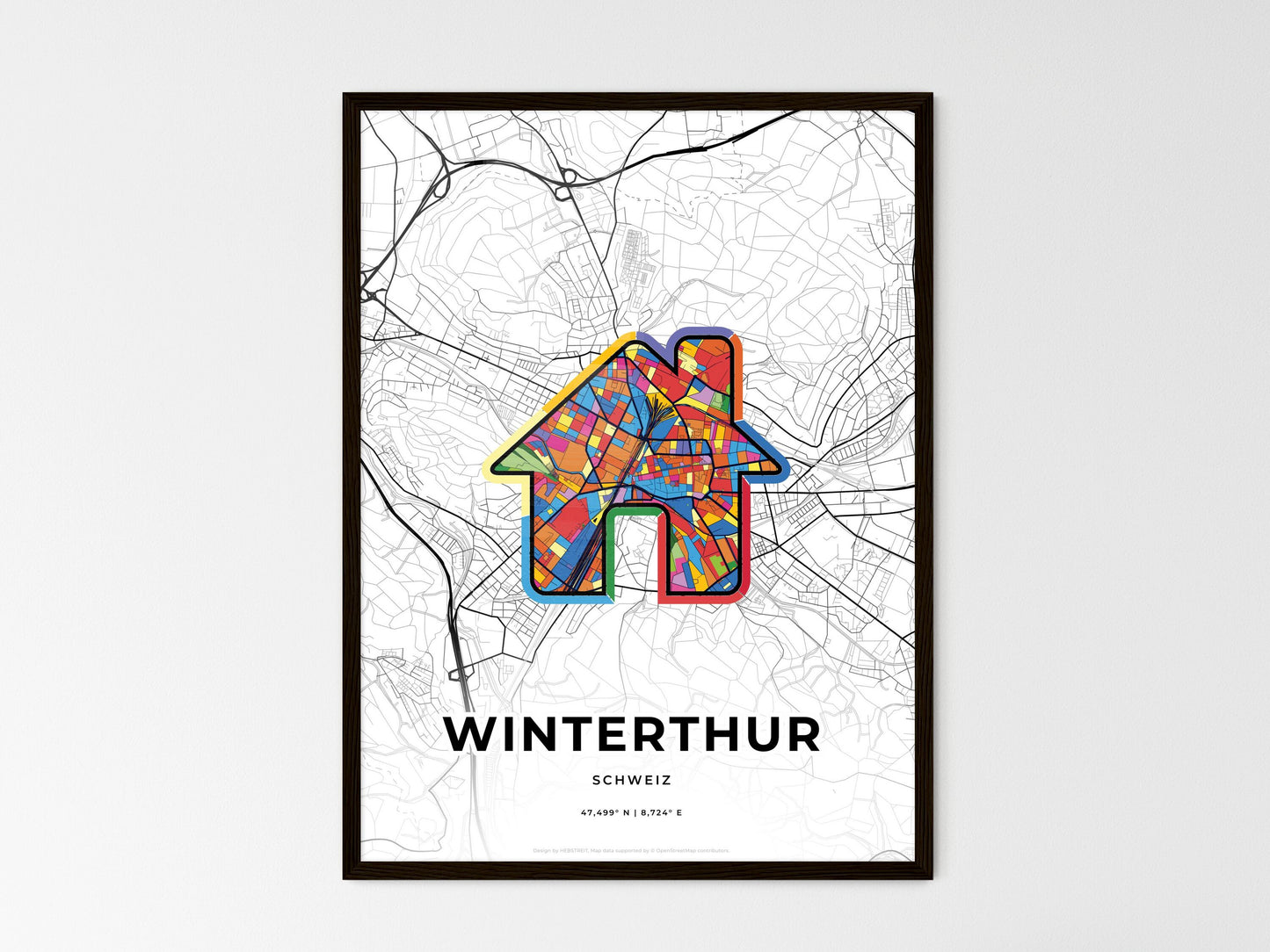 Winterthur Switzerland wedding art map with home icon