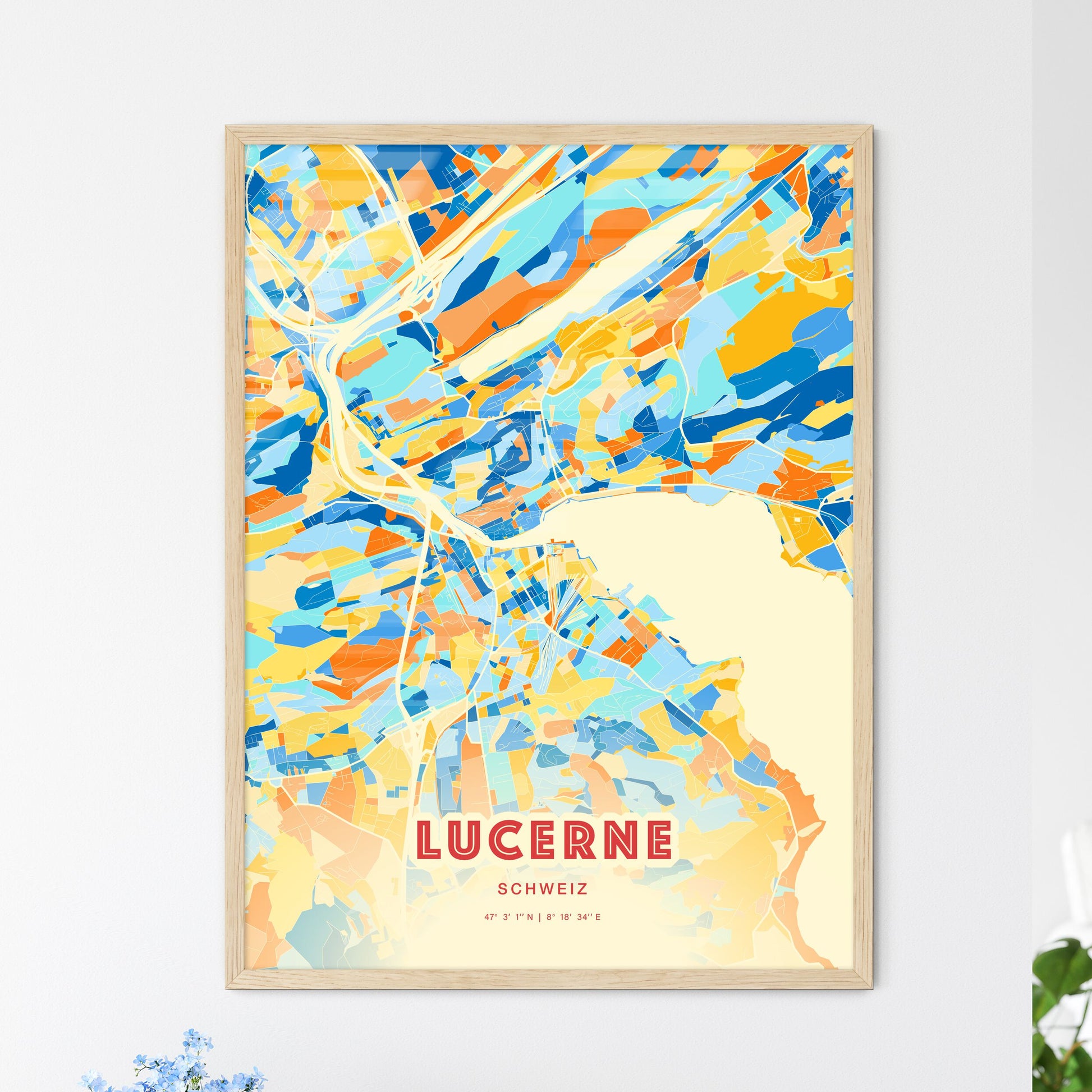 Colorful Lucerne Switzerland Fine Art Map Blue Orange