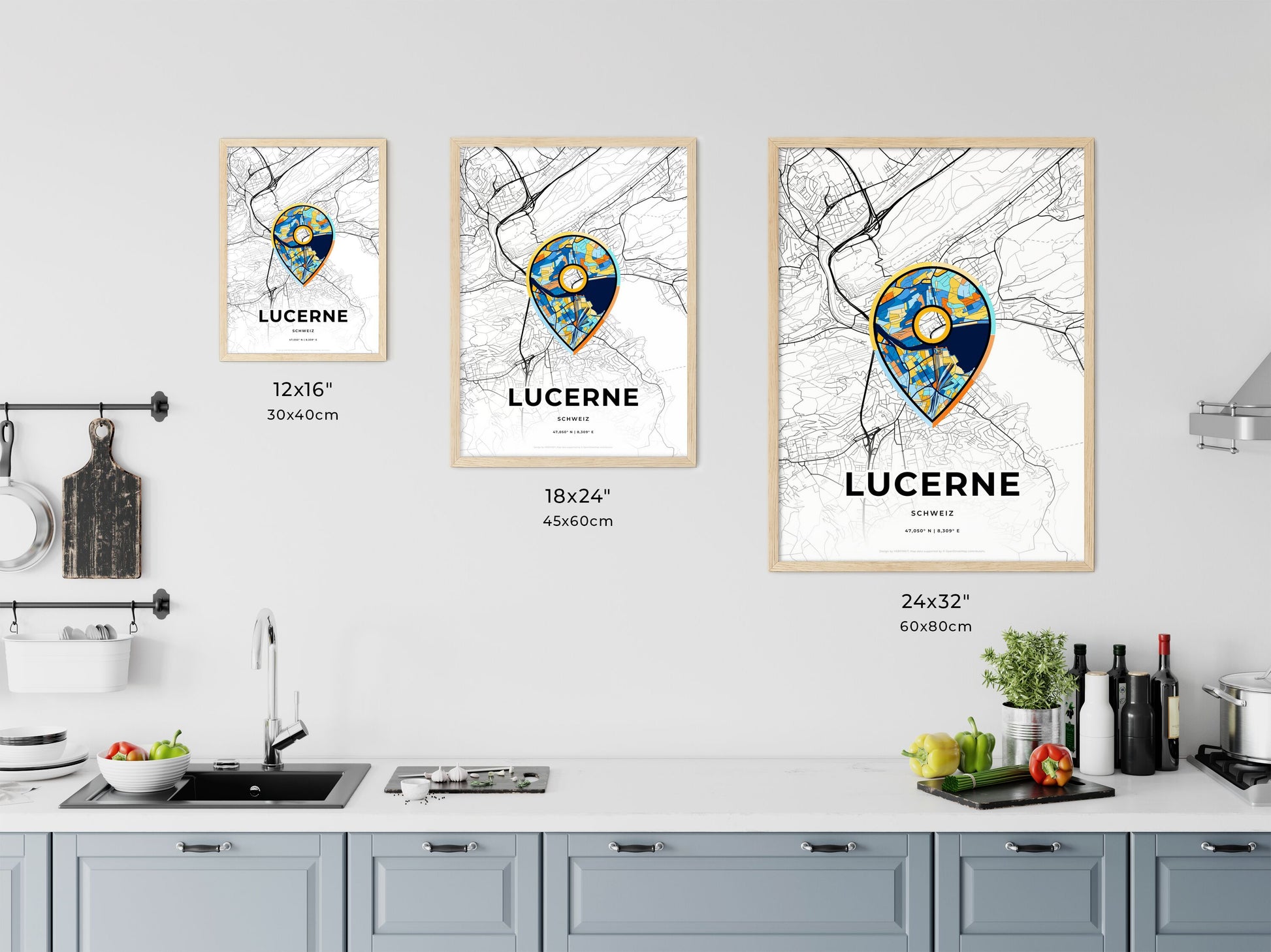 LUCERNE SWITZERLAND minimal art map with a colorful icon. Where it all began, Couple map gift.