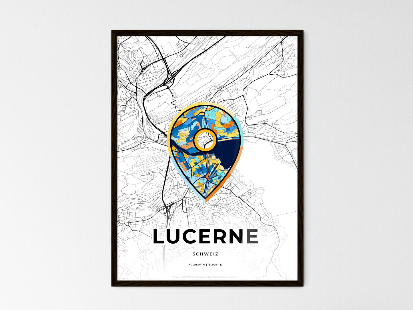 LUCERNE SWITZERLAND minimal art map with a colorful icon. Where it all began, Couple map gift. Style 1