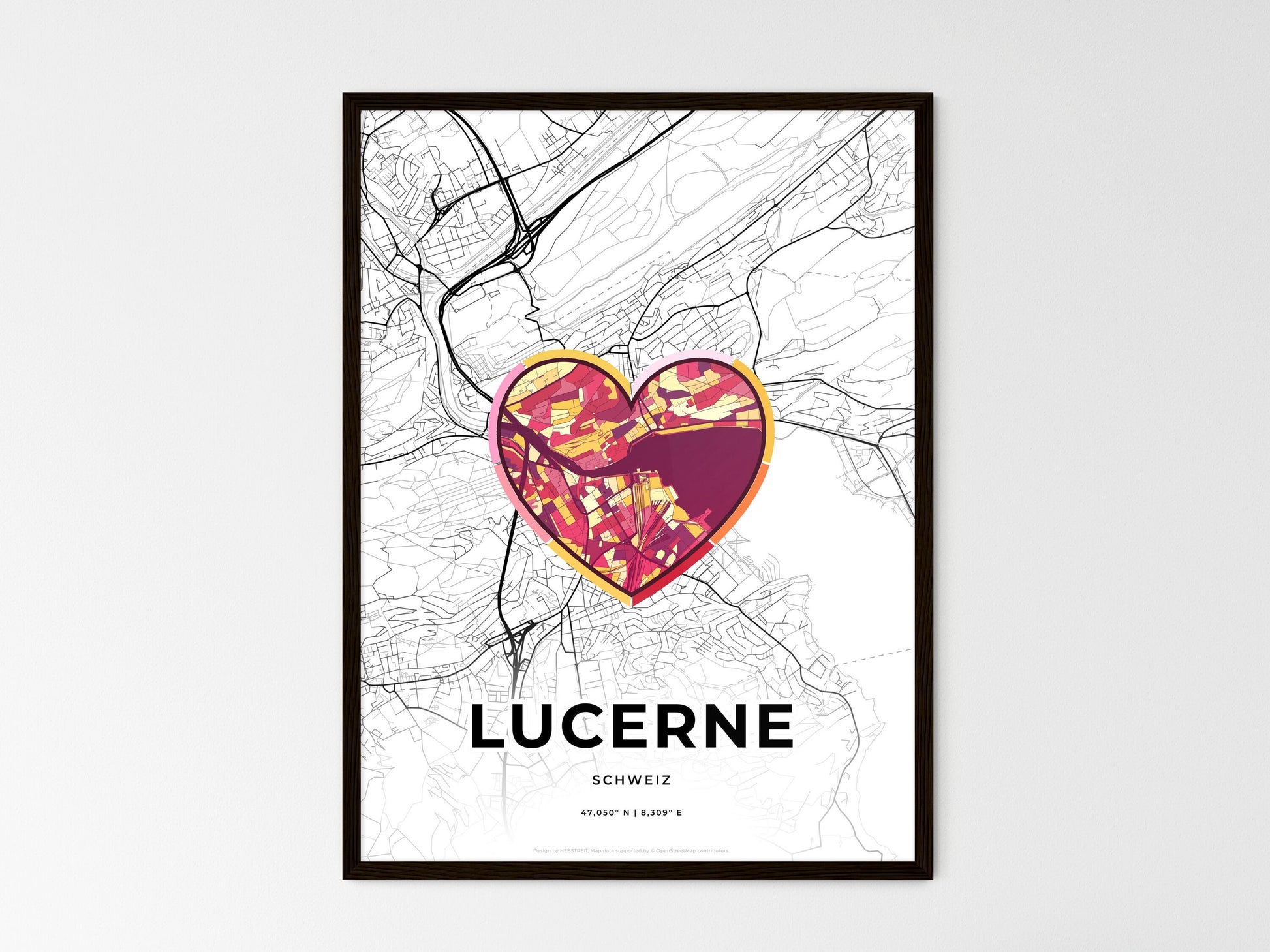 LUCERNE SWITZERLAND minimal art map with a colorful icon. Where it all began, Couple map gift. Style 2