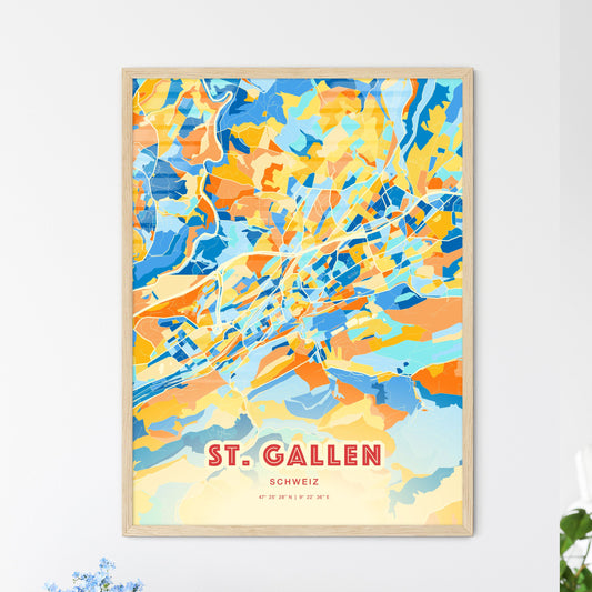 Colorful St. Gallen Switzerland Fine Art Map Blue Orange