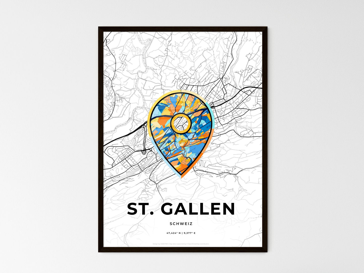 St. Gallen Switzerland wedding art map with pointer icon