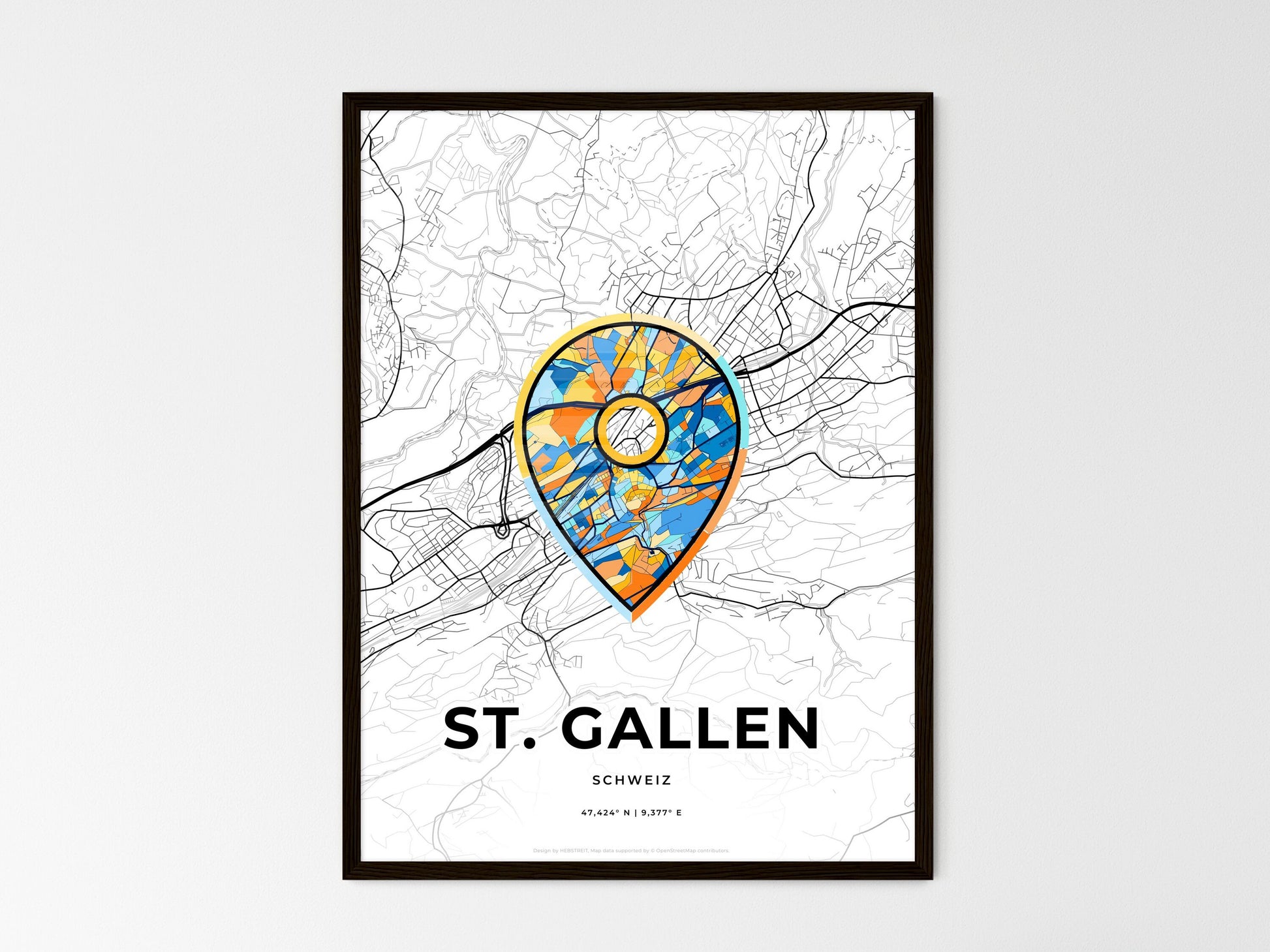 St. Gallen Switzerland wedding art map with pointer icon