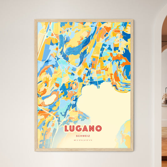 Colorful Lugano Switzerland Fine Art Map Blue Orange