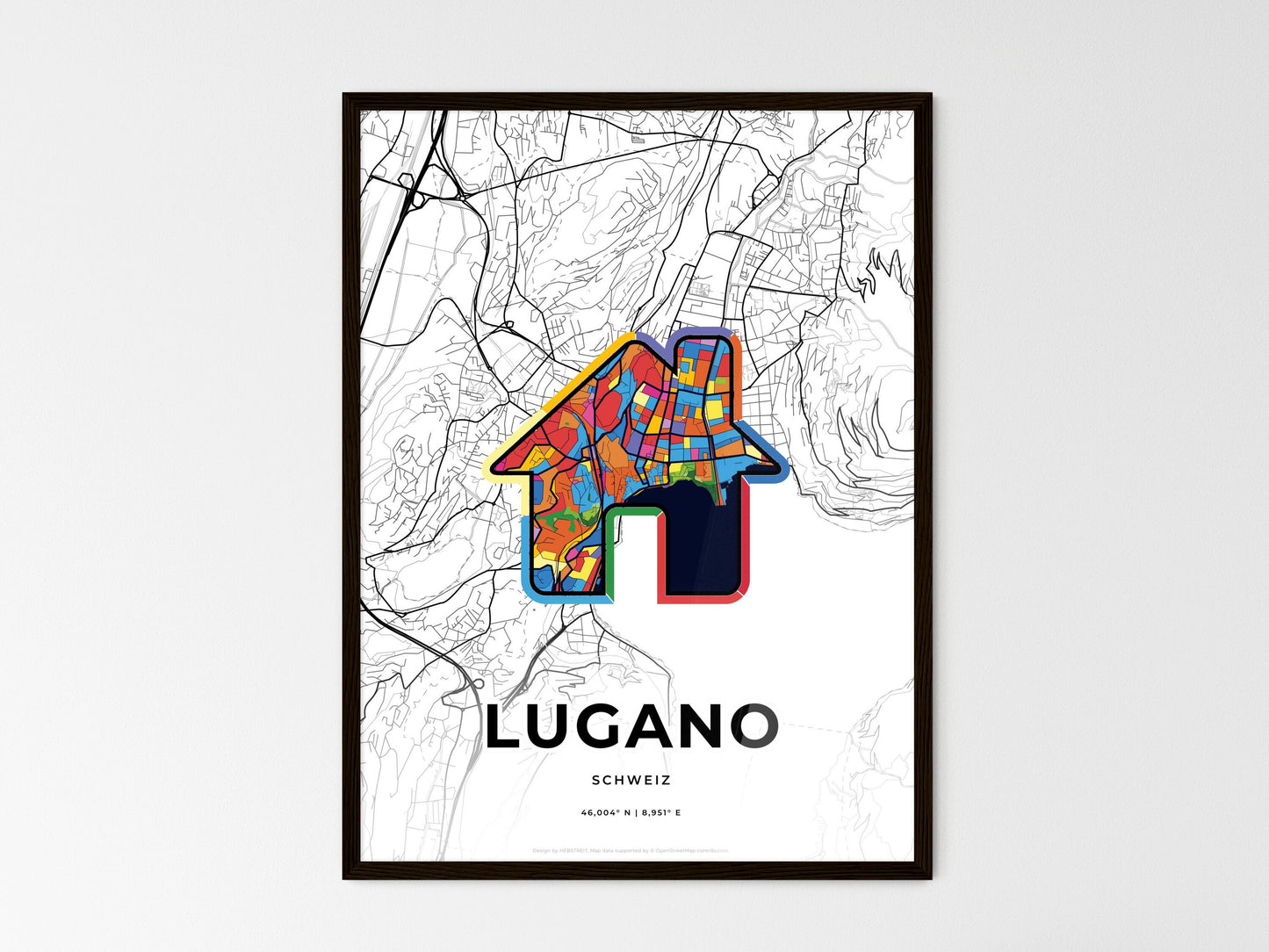Lugano Switzerland wedding art map with home icon