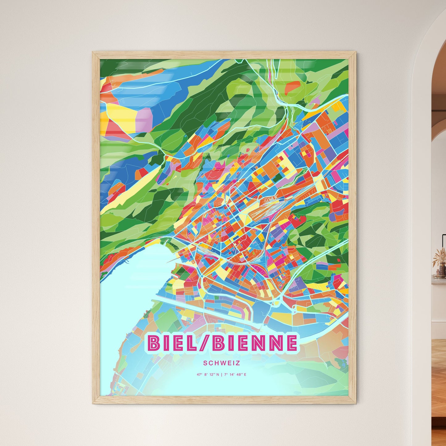 Colorful BIEL/BIENNE SWITZERLAND Fine Art Map Crazy Colors