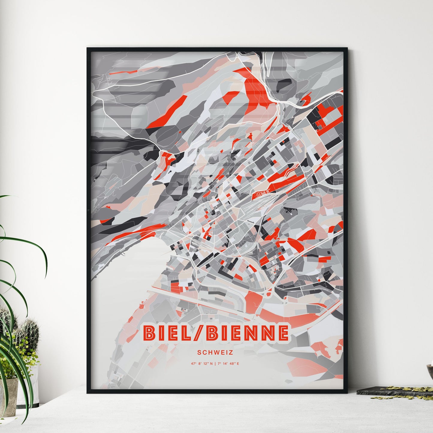 Colorful BIEL/BIENNE SWITZERLAND Fine Art Map Modern