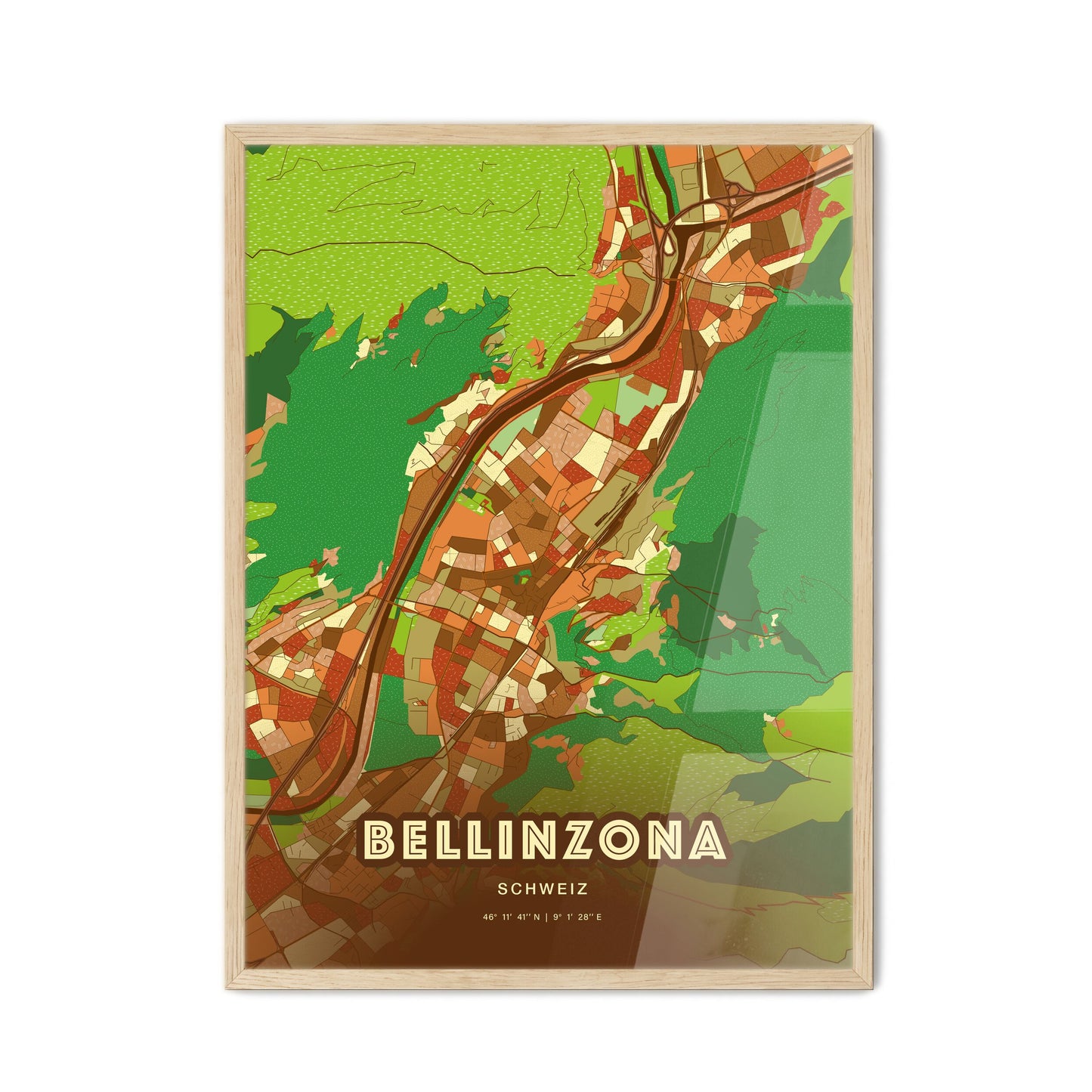 Colorful BELLINZONA SWITZERLAND Fine Art Map Farmhouse