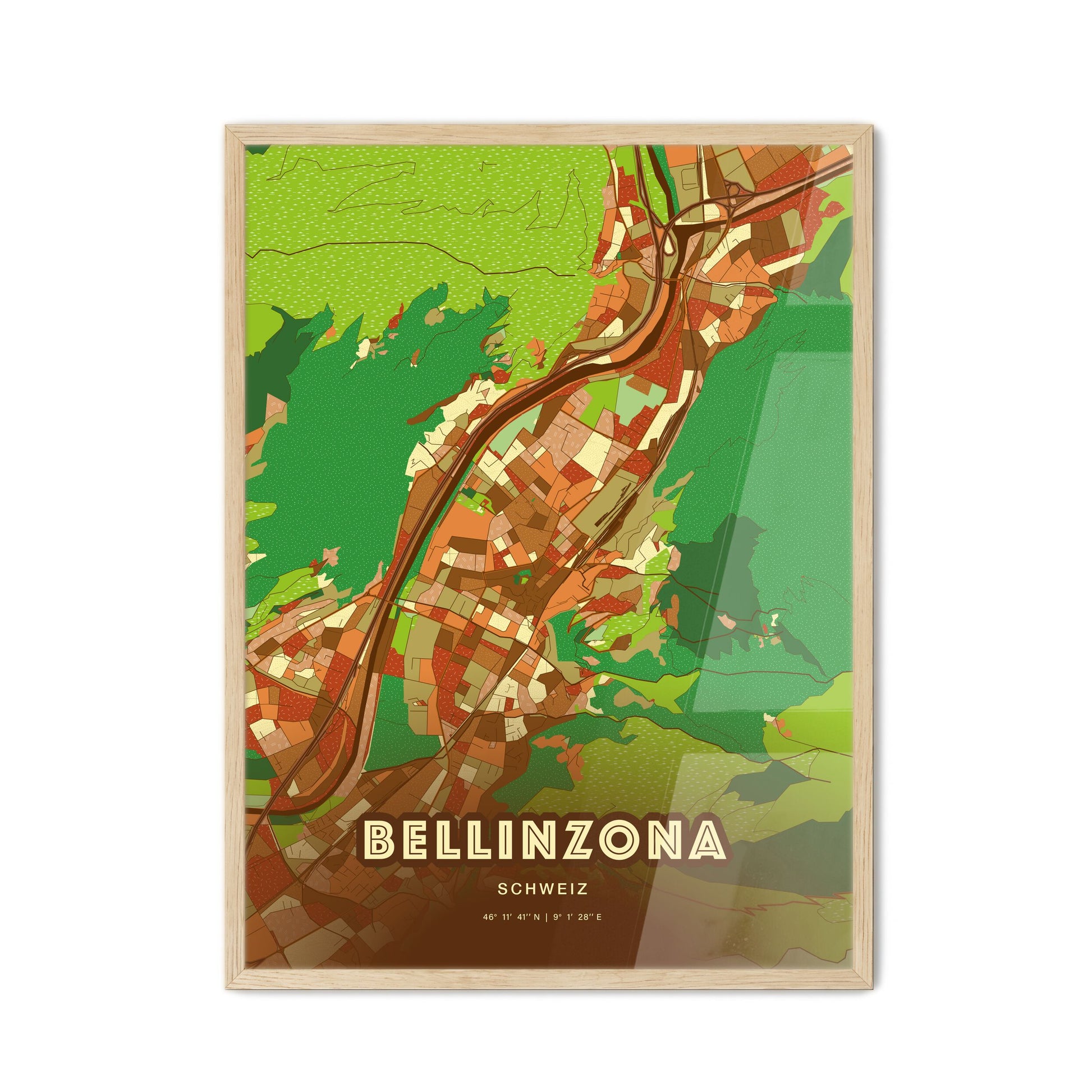 Colorful BELLINZONA SWITZERLAND Fine Art Map Farmhouse