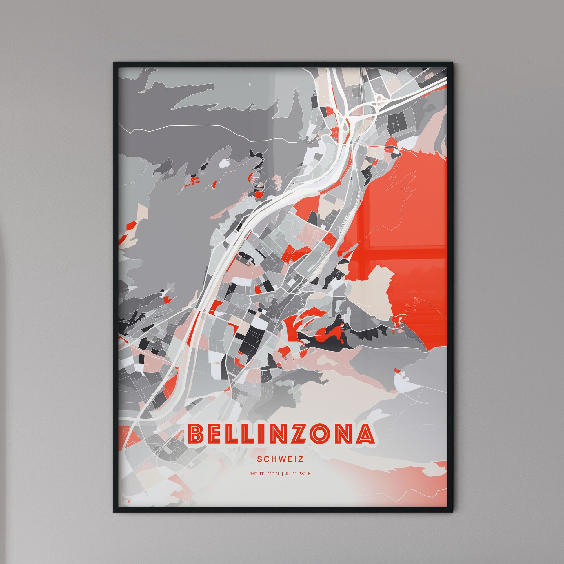 Colorful BELLINZONA SWITZERLAND Fine Art Map Modern