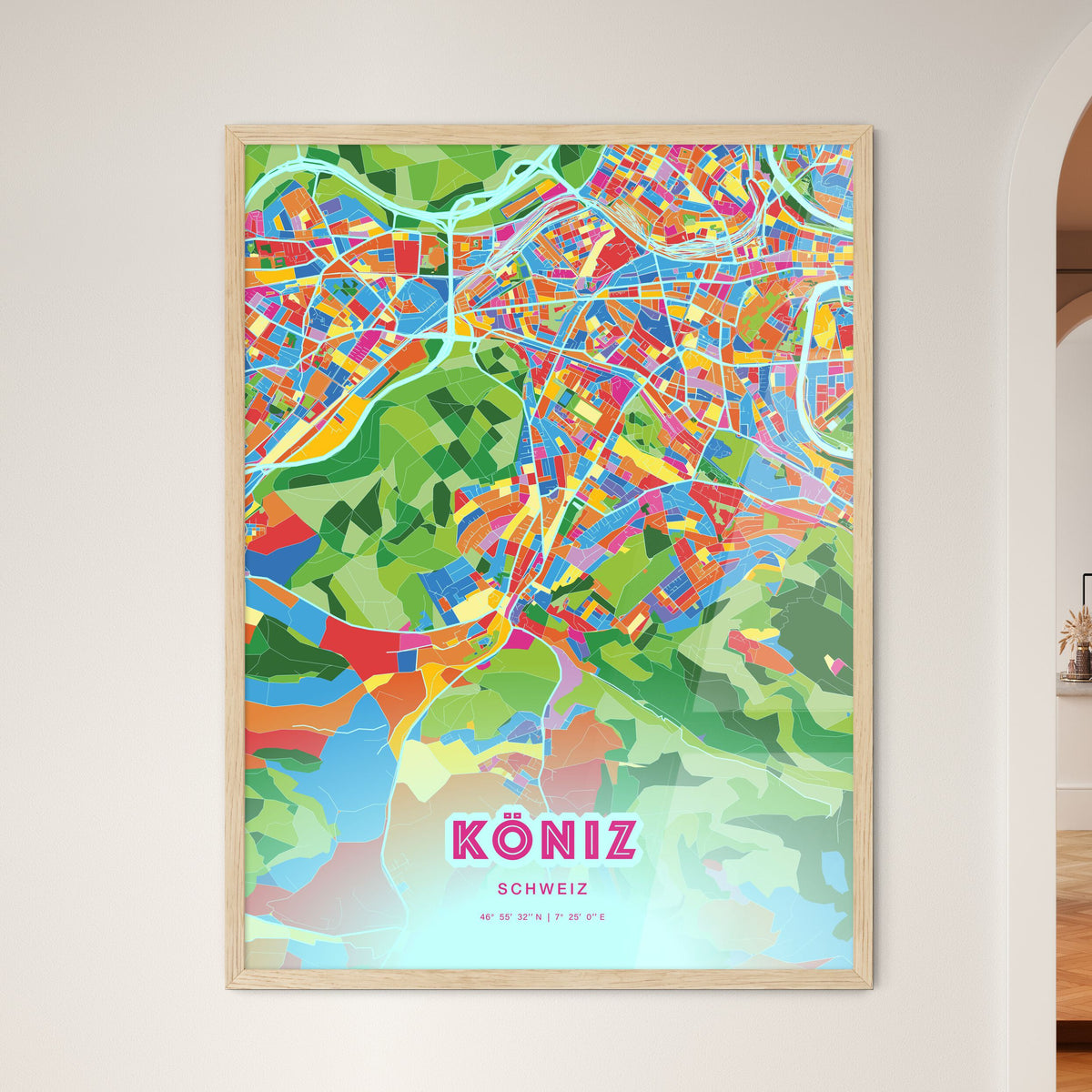Colorful KÖNIZ SWITZERLAND Fine Art Map Crazy Colors