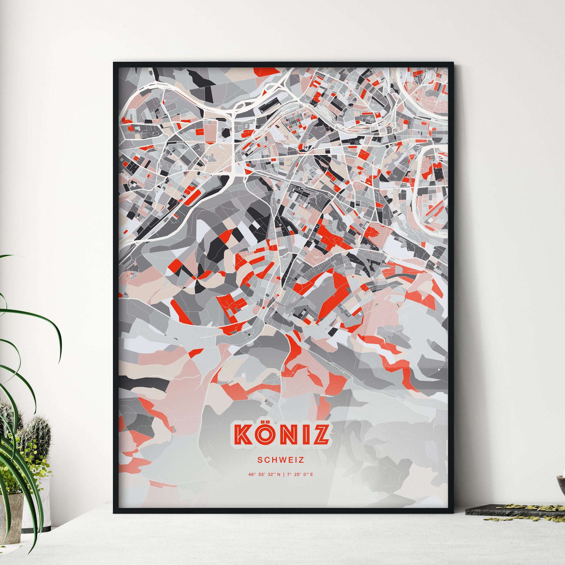 Colorful KÖNIZ SWITZERLAND Fine Art Map Modern