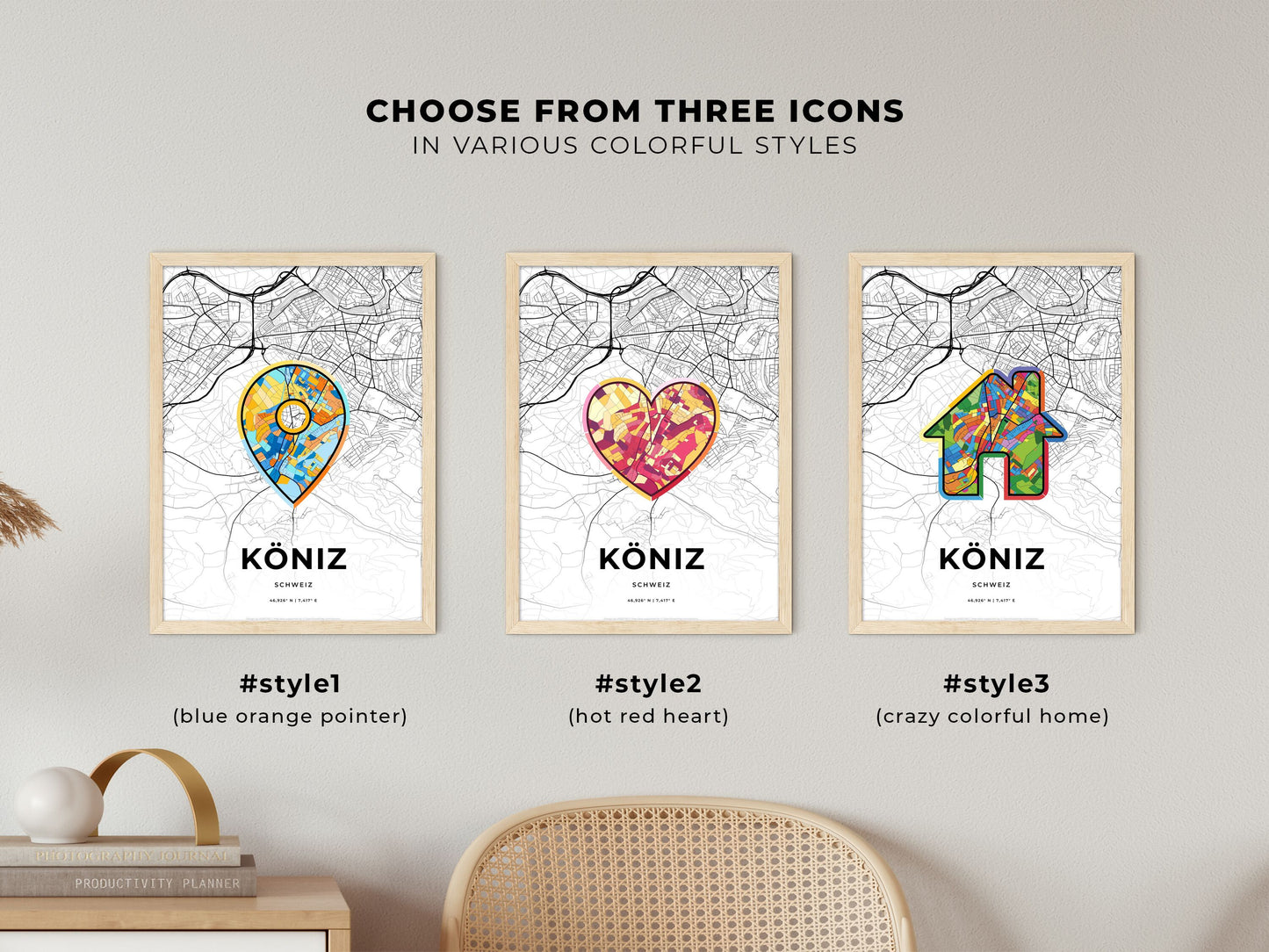 Köniz Switzerland maps with colorful icons